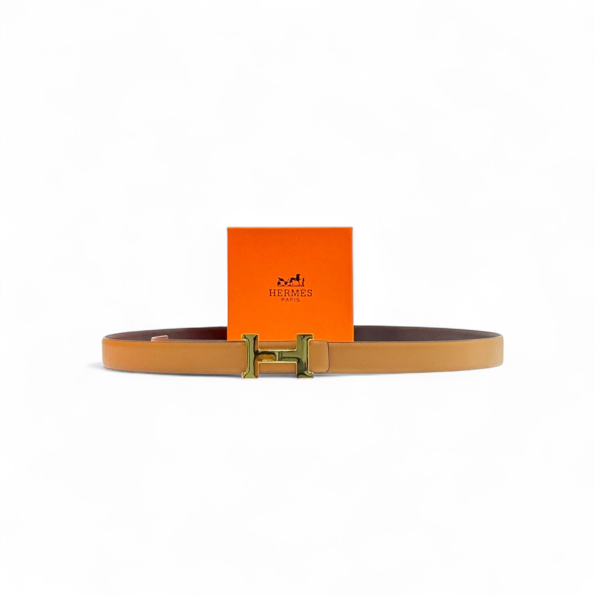 Hermès “H” Belt 🤎 | 125cm | Beige & Brown Reversible Leather with Gold Buckle + Box
