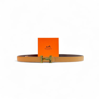 Hermès “H” Belt 🤎 | 125cm | Beige & Brown Reversible Leather with Gold Buckle + Box