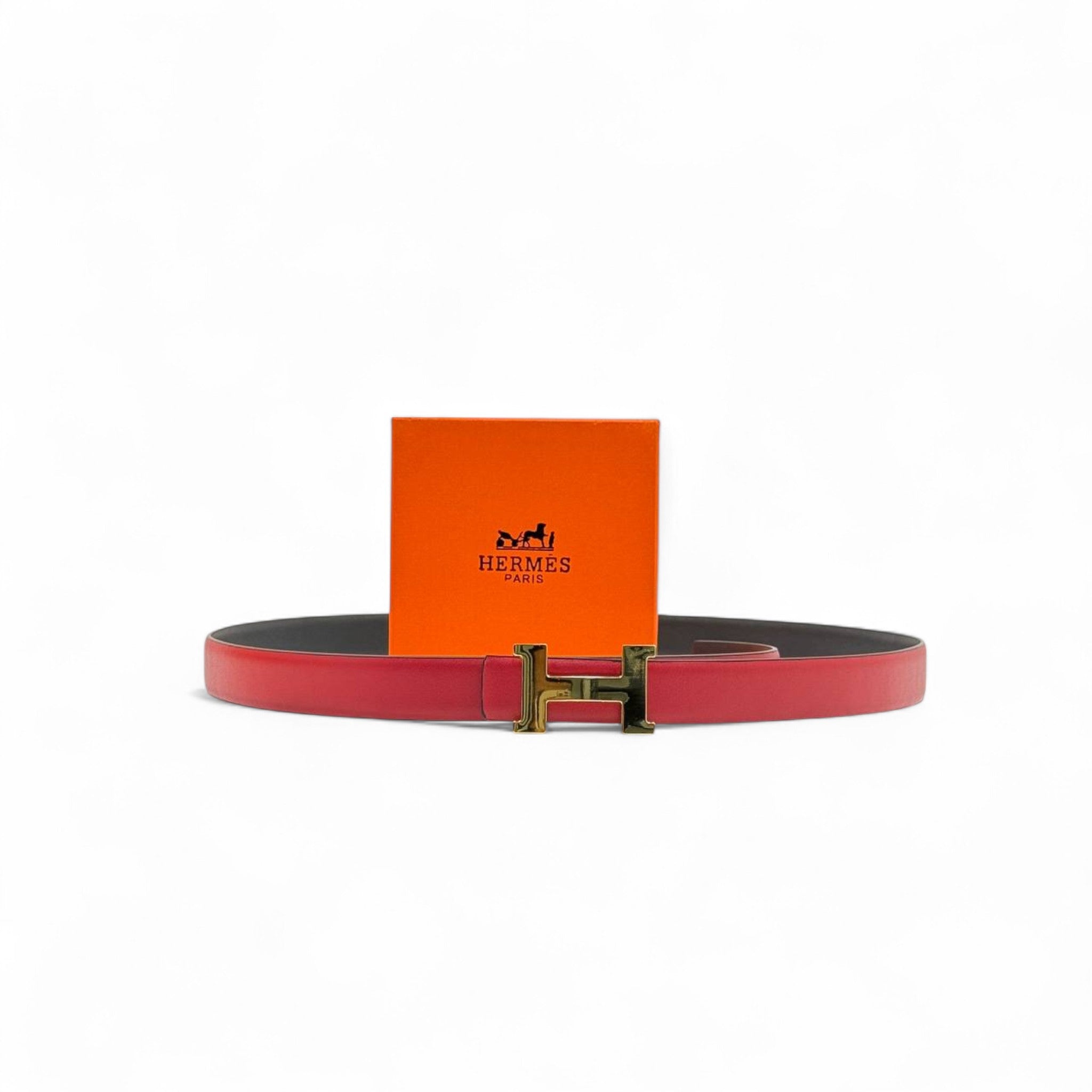 Hermès “H” Belt ❤️🖤 | 125cm | Red & Black Reversible Leather with Gold Buckle + Box