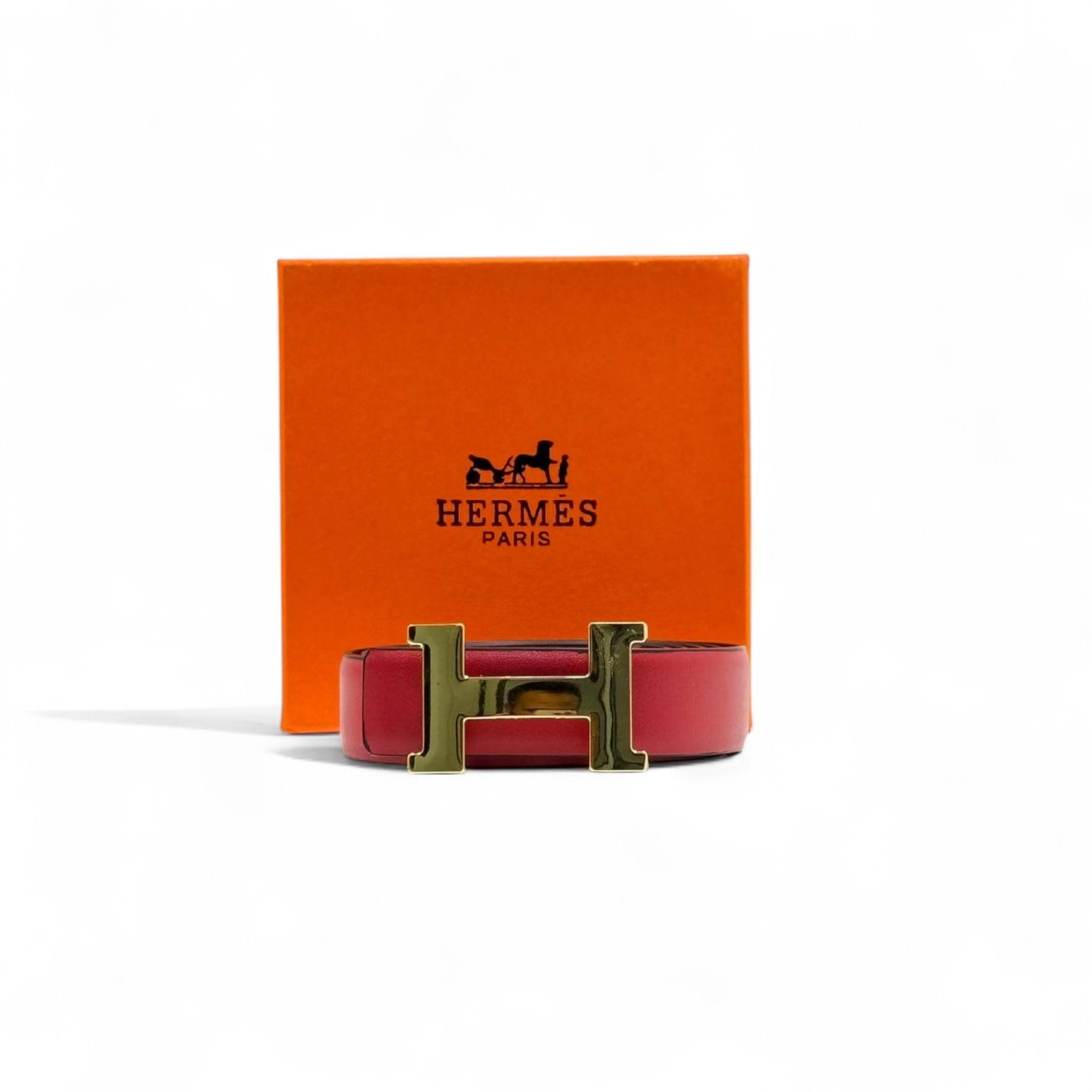 Hermès “H” Belt ❤️🖤 | 125cm | Red & Black Reversible Leather with Gold Buckle + Box