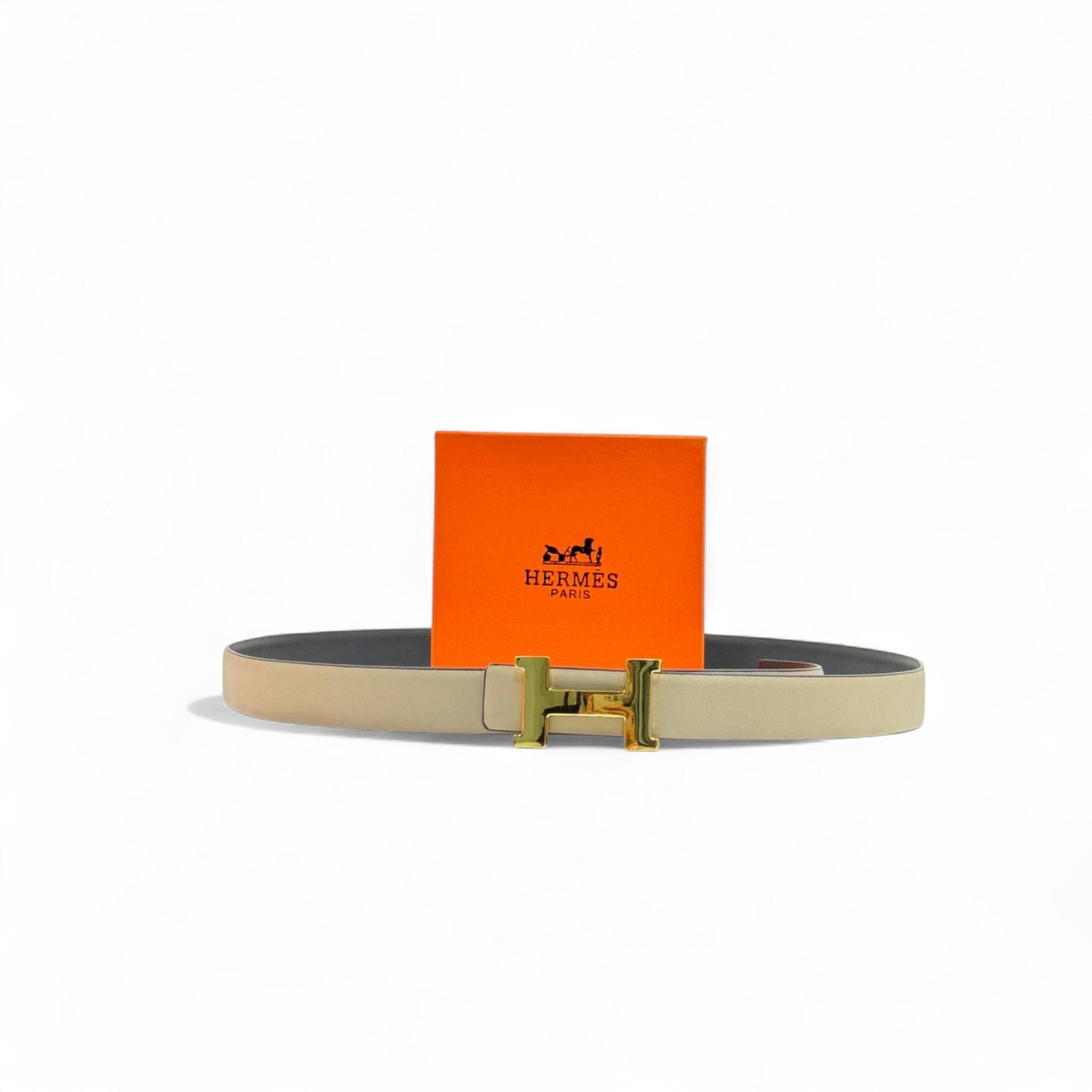 Hermès H Buckle Belt 🤍 | Beige Leather 125cm | Gold “H” Icon + Box