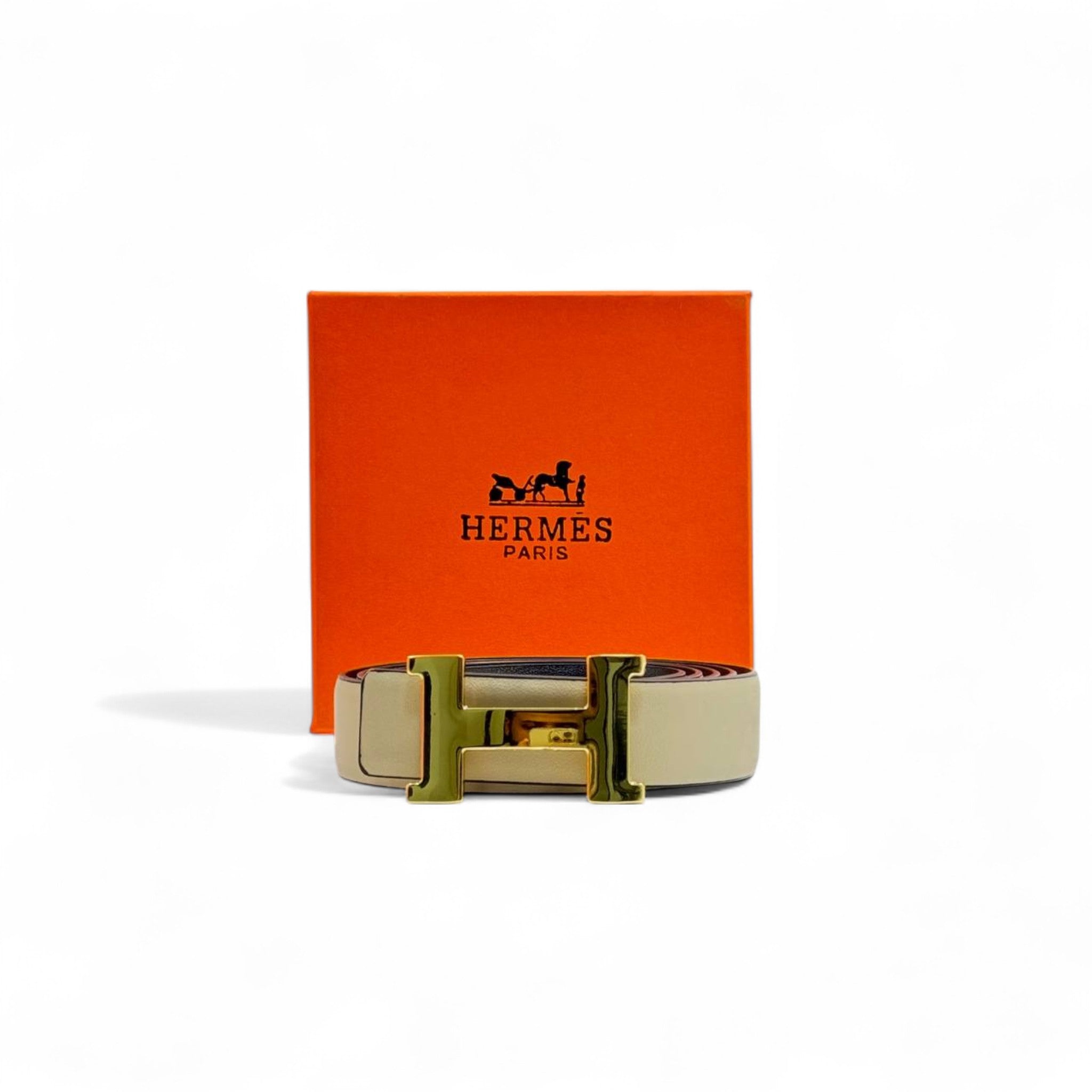 Hermès H Buckle Belt 🤍 | Beige Leather 125cm | Gold “H” Icon + Box