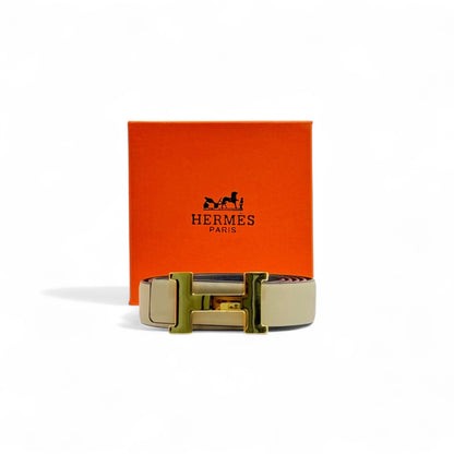 Hermès H Buckle Belt 🤍 | Beige Leather 125cm | Gold “H” Icon + Box