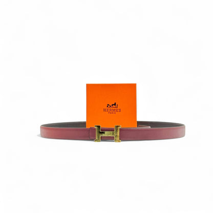 Hermès H Buckle Belt 🍷 | Burgundy Leather 125cm | Gold “H” Icon + Box
