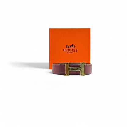 Hermès H Buckle Belt 🍷 | Burgundy Leather 125cm | Gold “H” Icon + Box