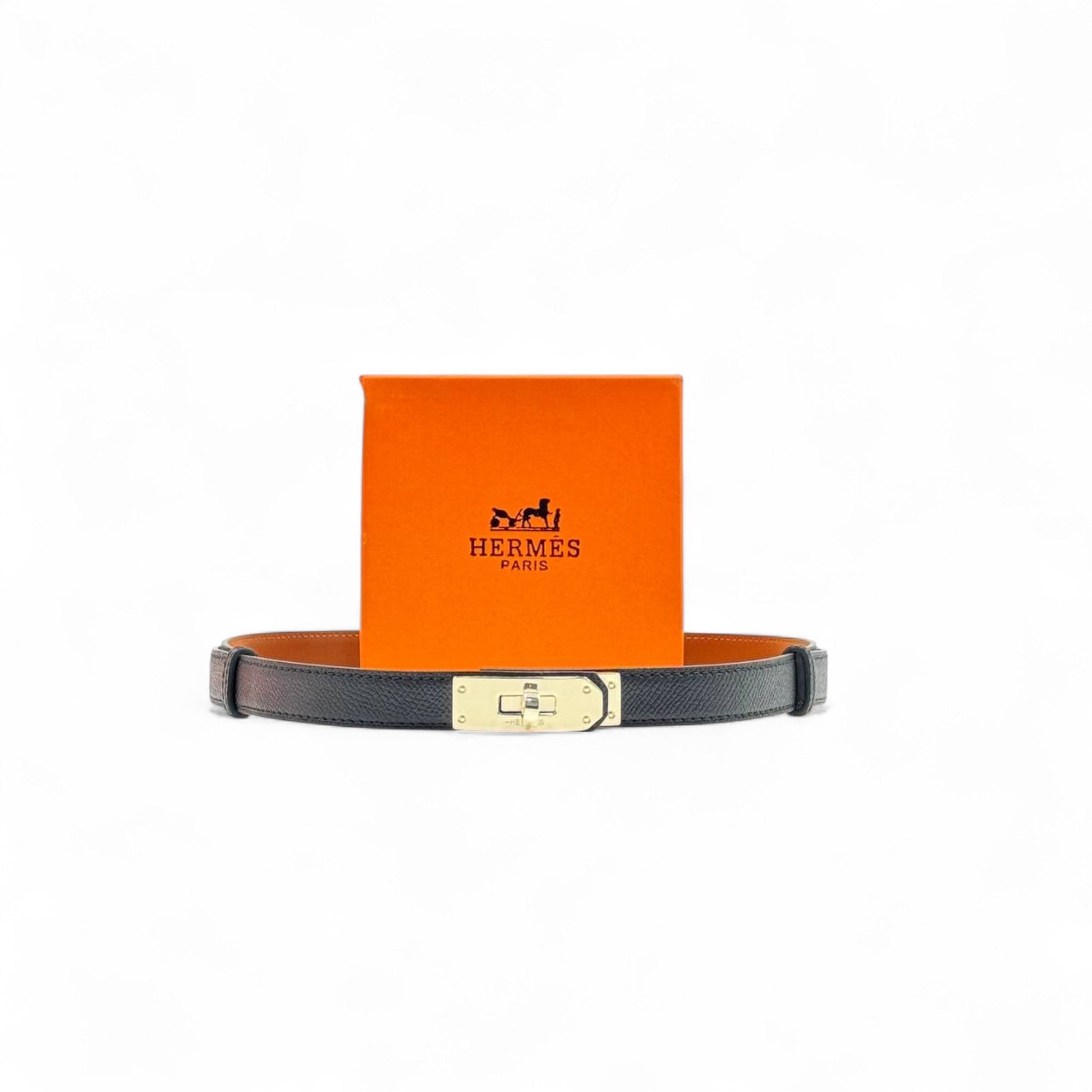 Hermès Kelly Belt 🖤 | Black Leather 125cm | Gold Lock Buckle + Box