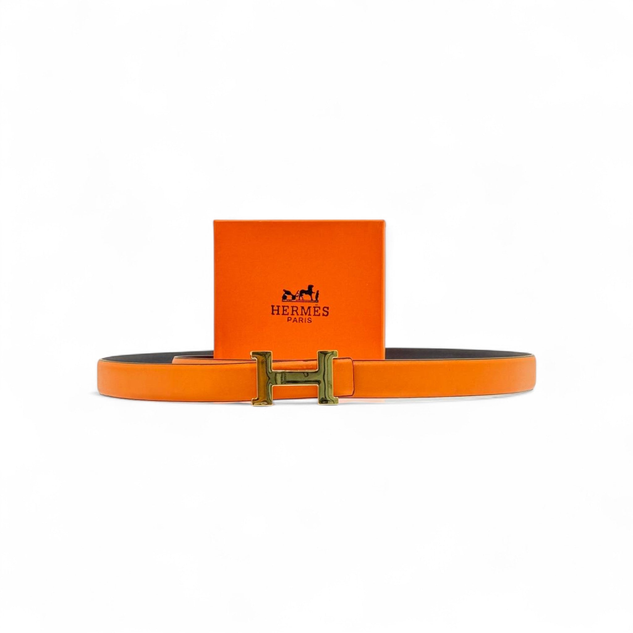 Hermès H Buckle Belt 🧡 | Orange Leather 125cm | With Gold H & Box