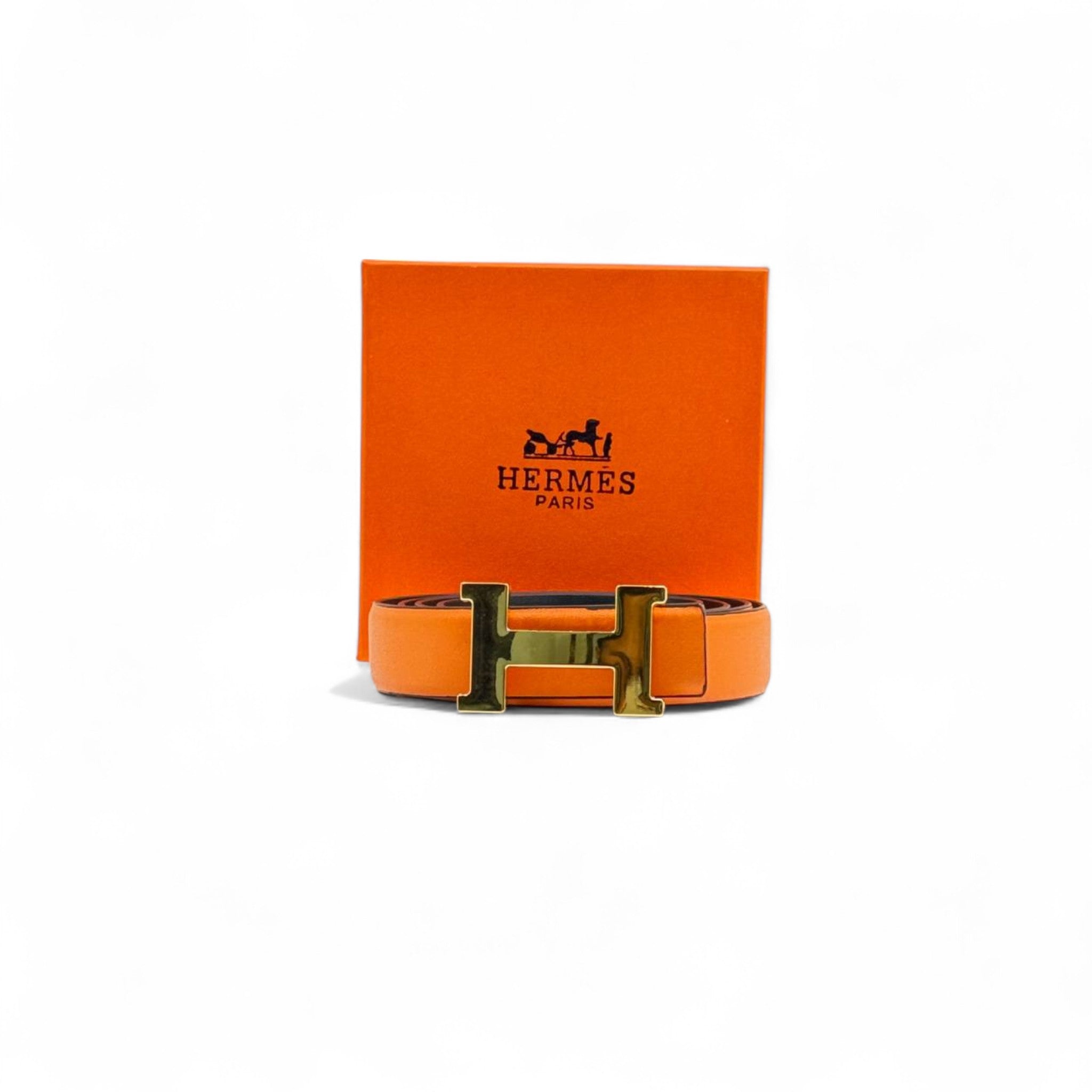 Hermès H Buckle Belt 🧡 | Orange Leather 125cm | With Gold H & Box