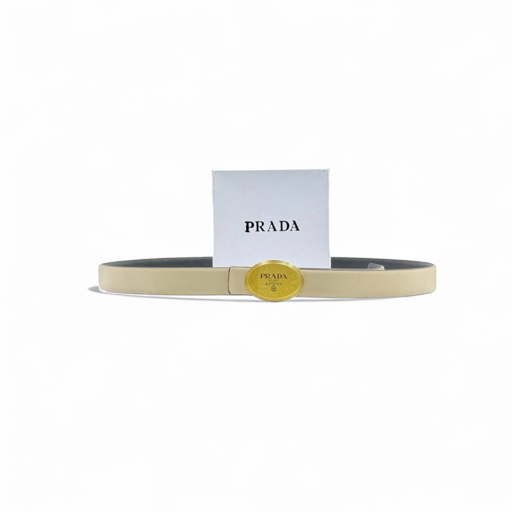 Prada Ivory Belt 🤍 | 125cm with Gold Oval Buckle & Box