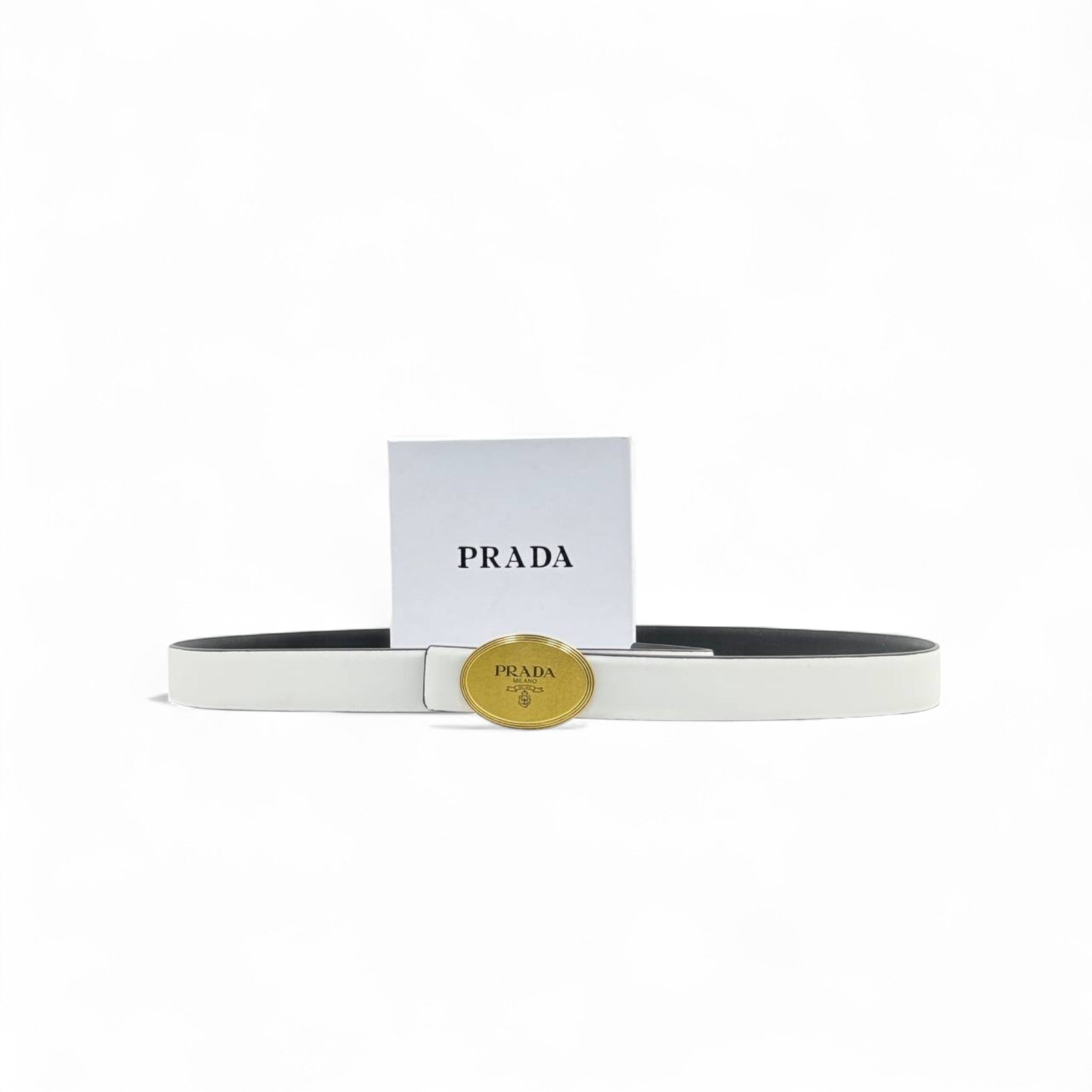 Prada White Leather Belt 🤍 | 125cm with Gold Oval Buckle & Box