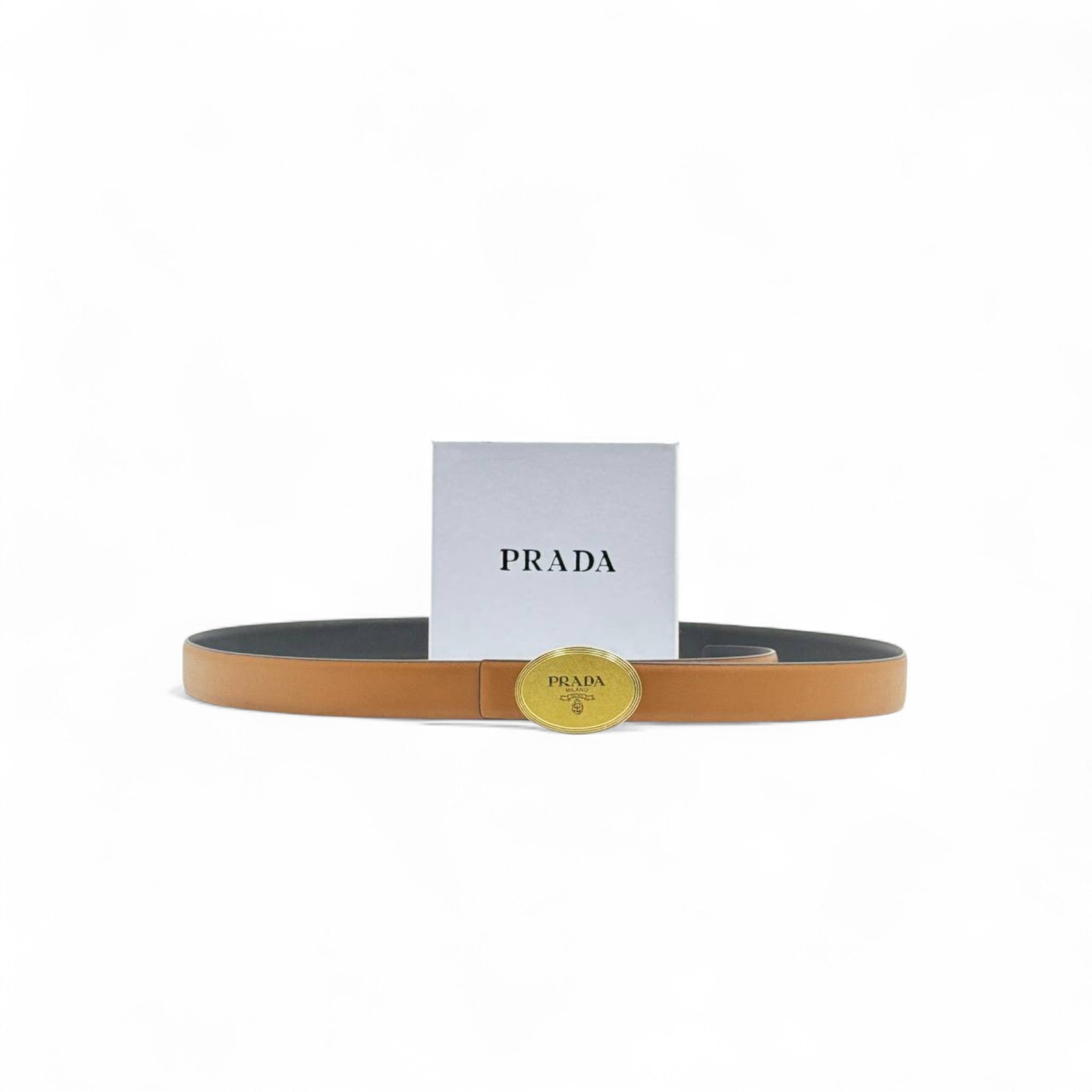 Prada Caramel Leather Belt 🧡 | 125cm with Gold Oval Buckle & Box
