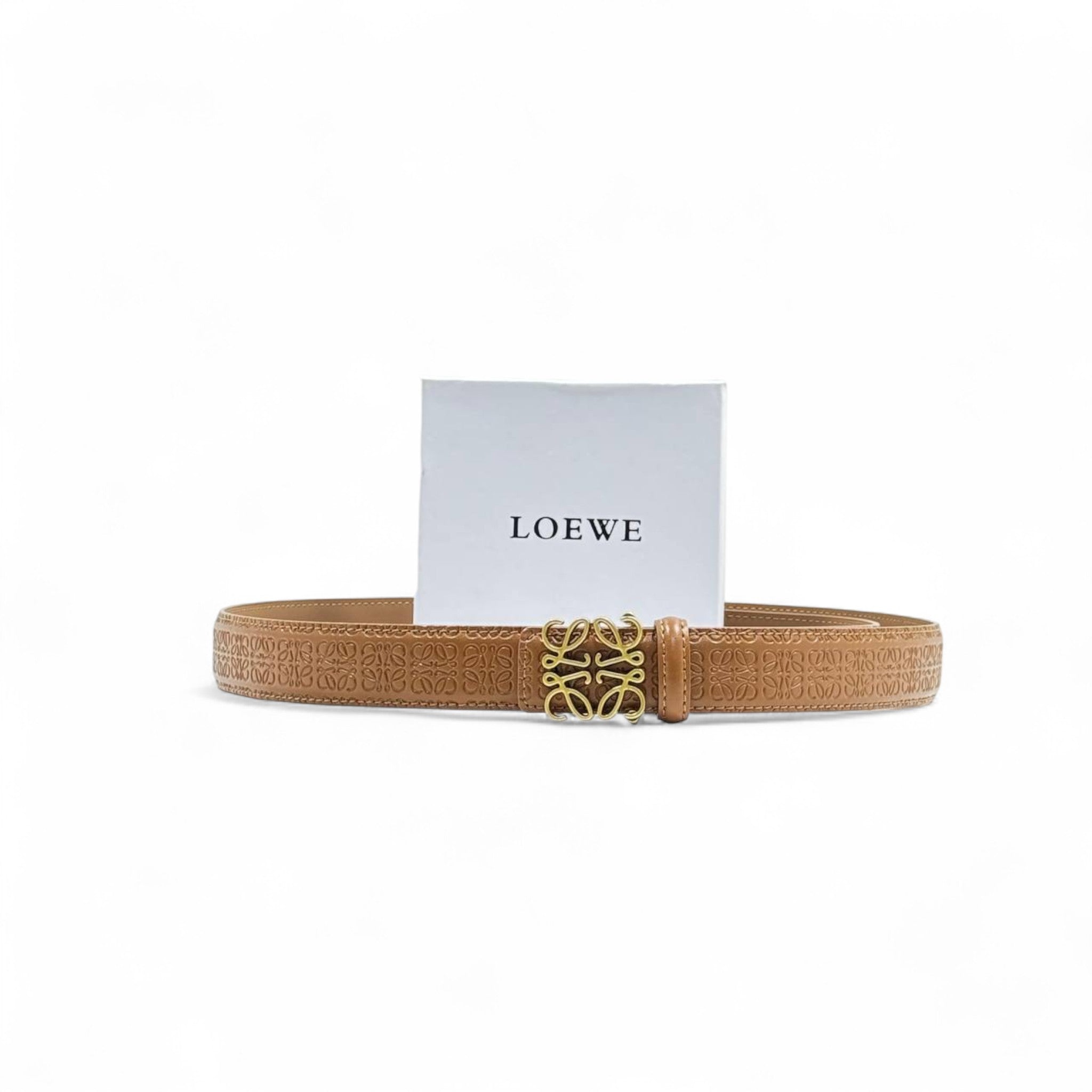 Loewe Tan Monogram Belt ✨ Gold Anagram Buckle | 125cm | With Box