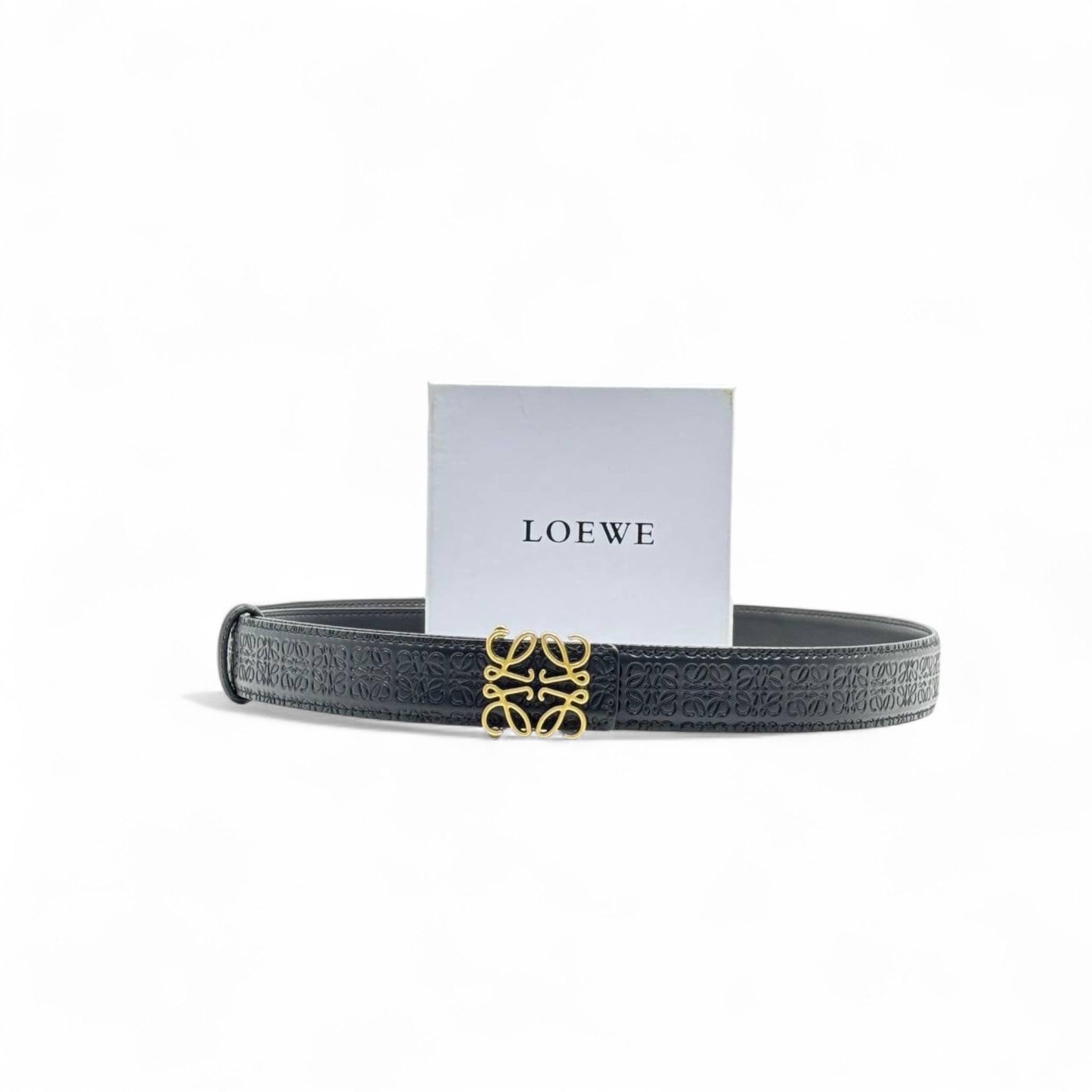 Loewe Black Embossed Belt 🖤 Gold Anagram Buckle | 125cm | With Box