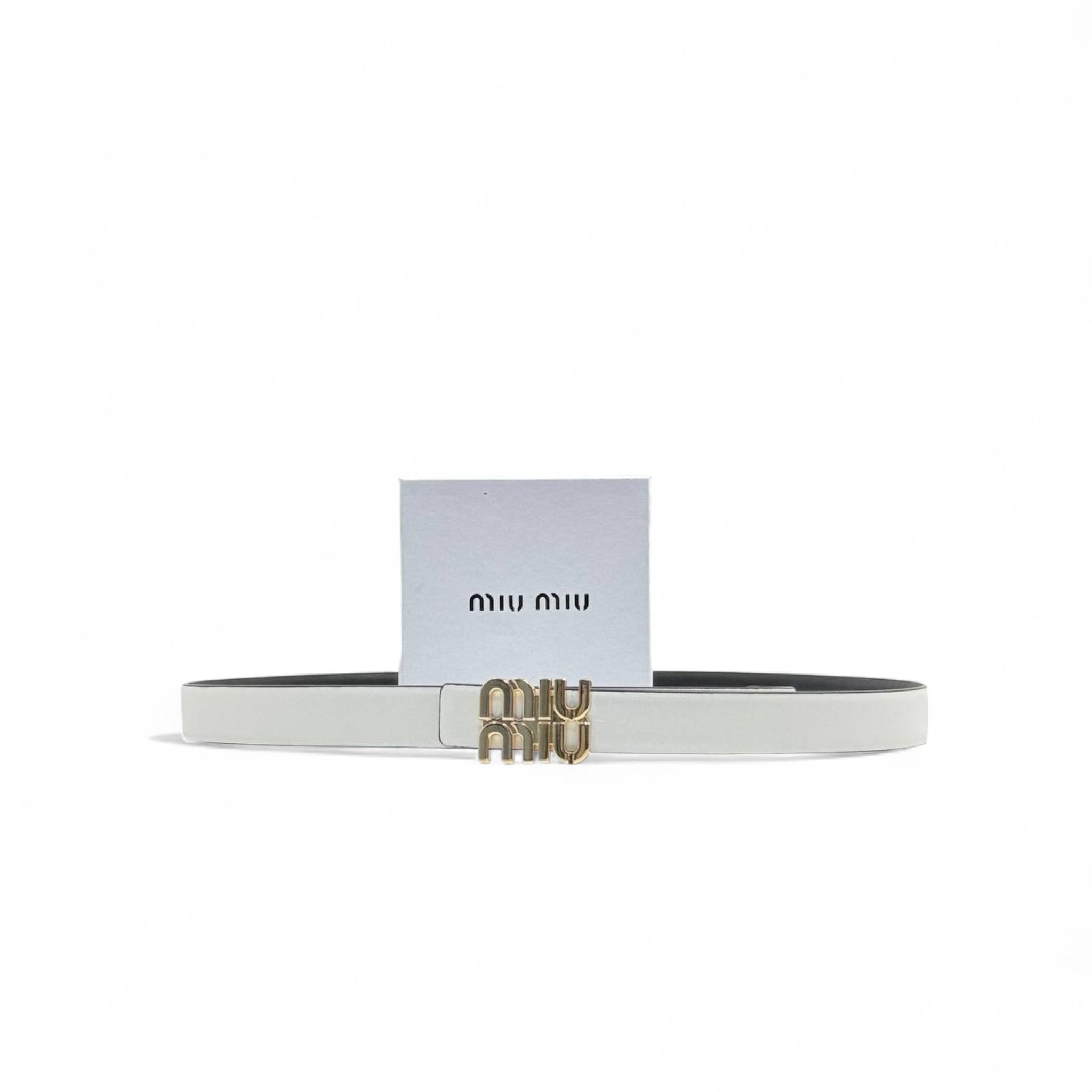 Miu Miu White Leather Belt 🤍 | 125cm | Elegant Gold Logo | With Box