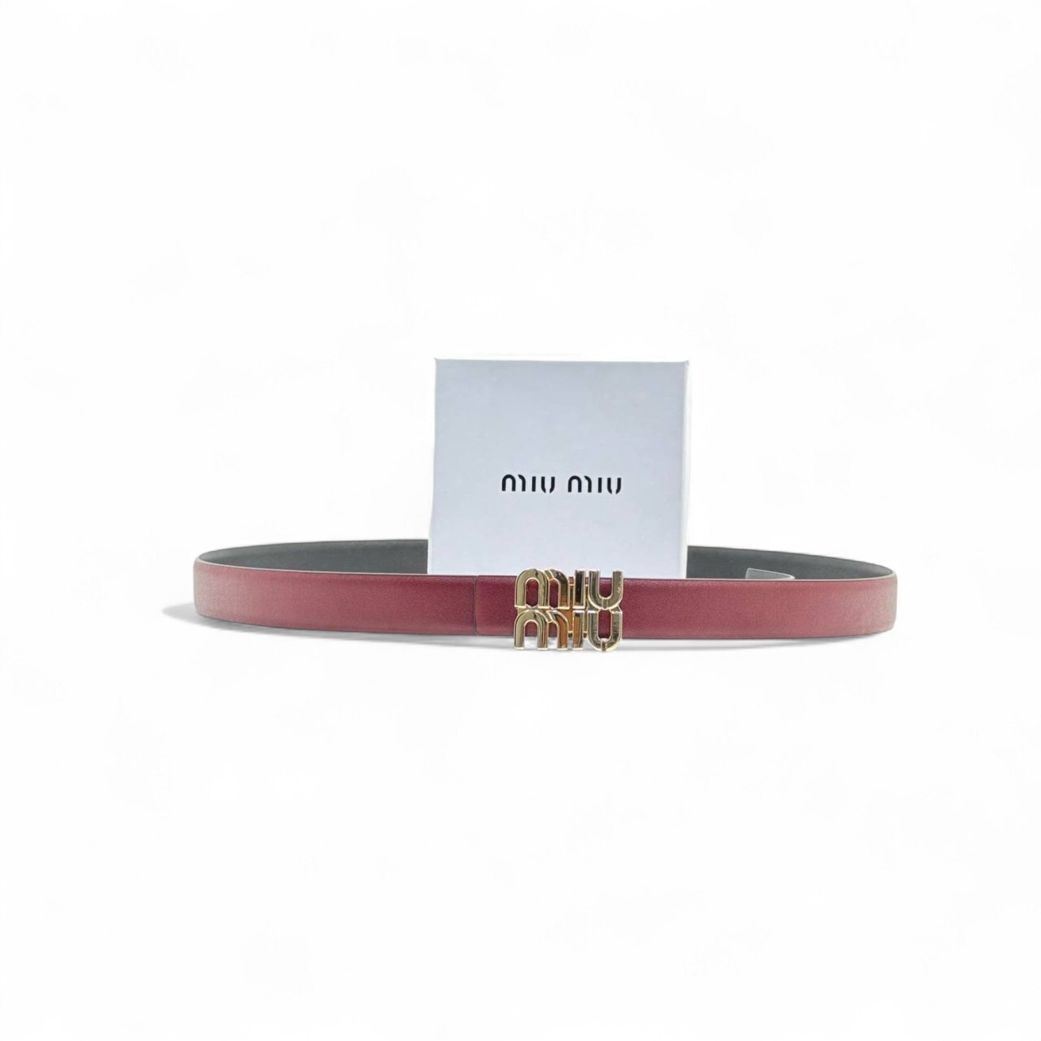 Miu Miu Pink Leather Belt 💗 | 125cm | Gold Logo Buckle | With Box