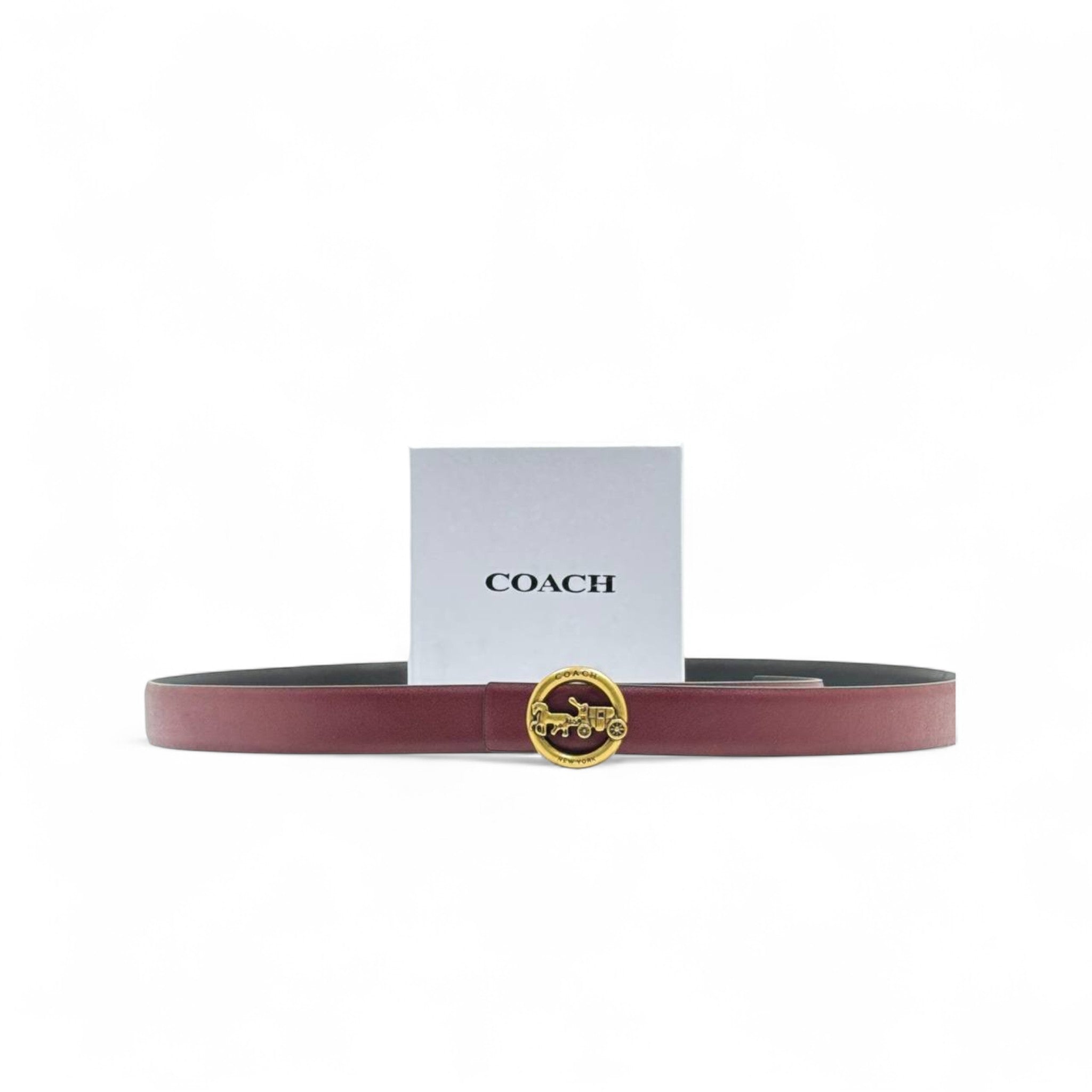 Coach Burgundy Leather Belt 🍷 | 125cm | Gold Carriage Buckle | With Box