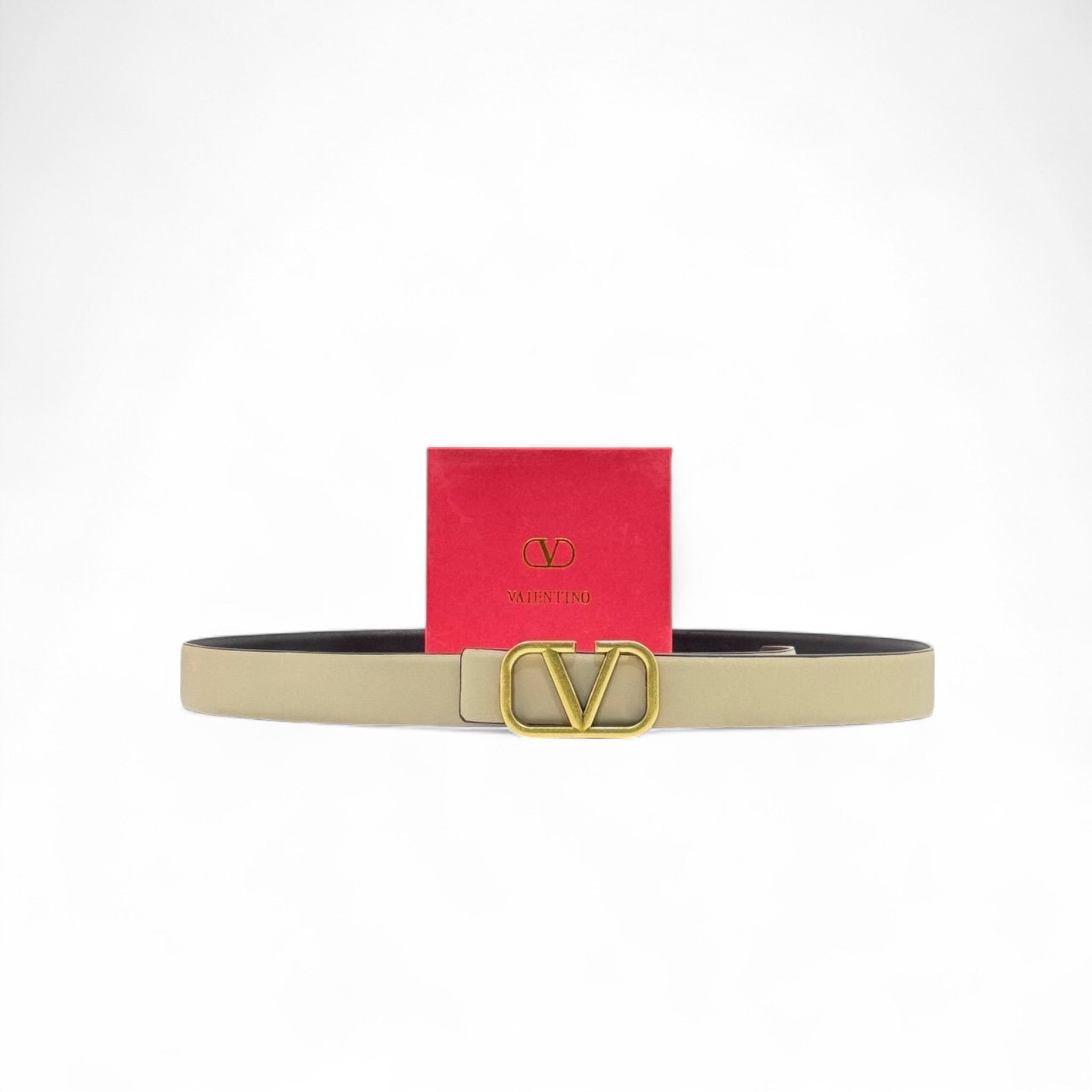 Valentino Beige Leather Belt 🤍 | 125cm | Gold V Logo Buckle | With Box