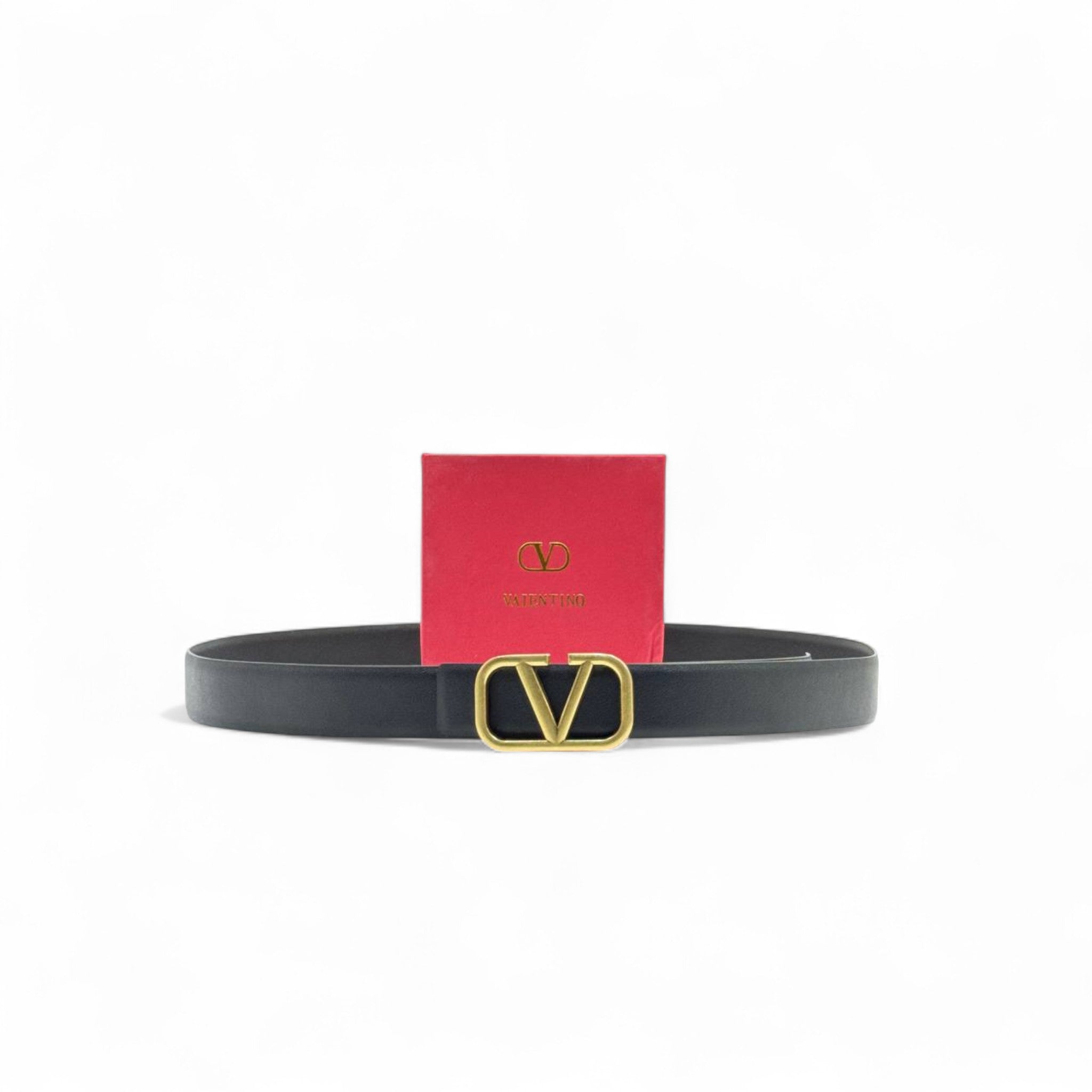 Valentino Black Leather Belt 🖤 | 125cm | Gold V Logo Buckle | With Box