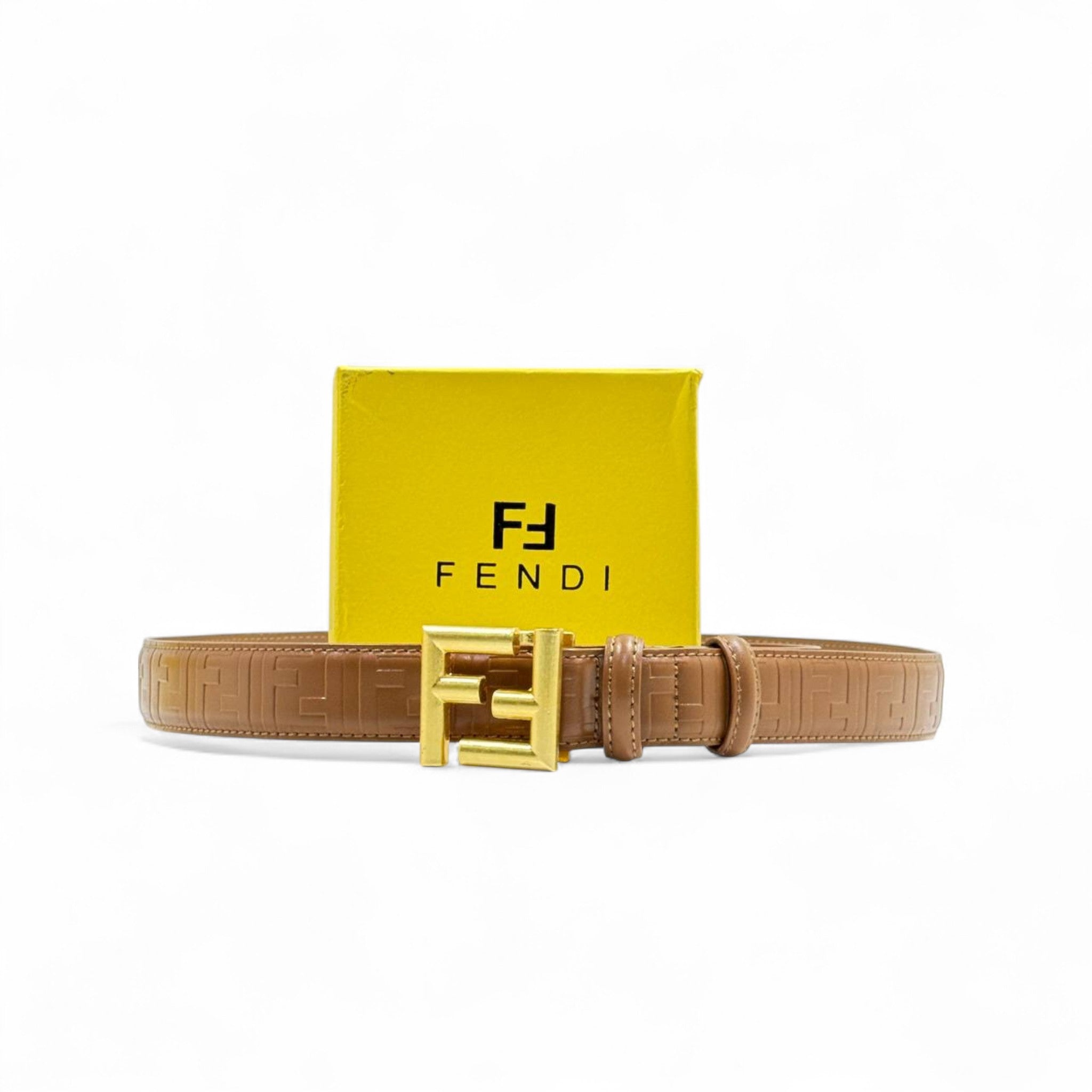 Fendi Beige Leather Belt 🏛️ | 125cm | Gold FF Buckle | Luxury Finish | With Box