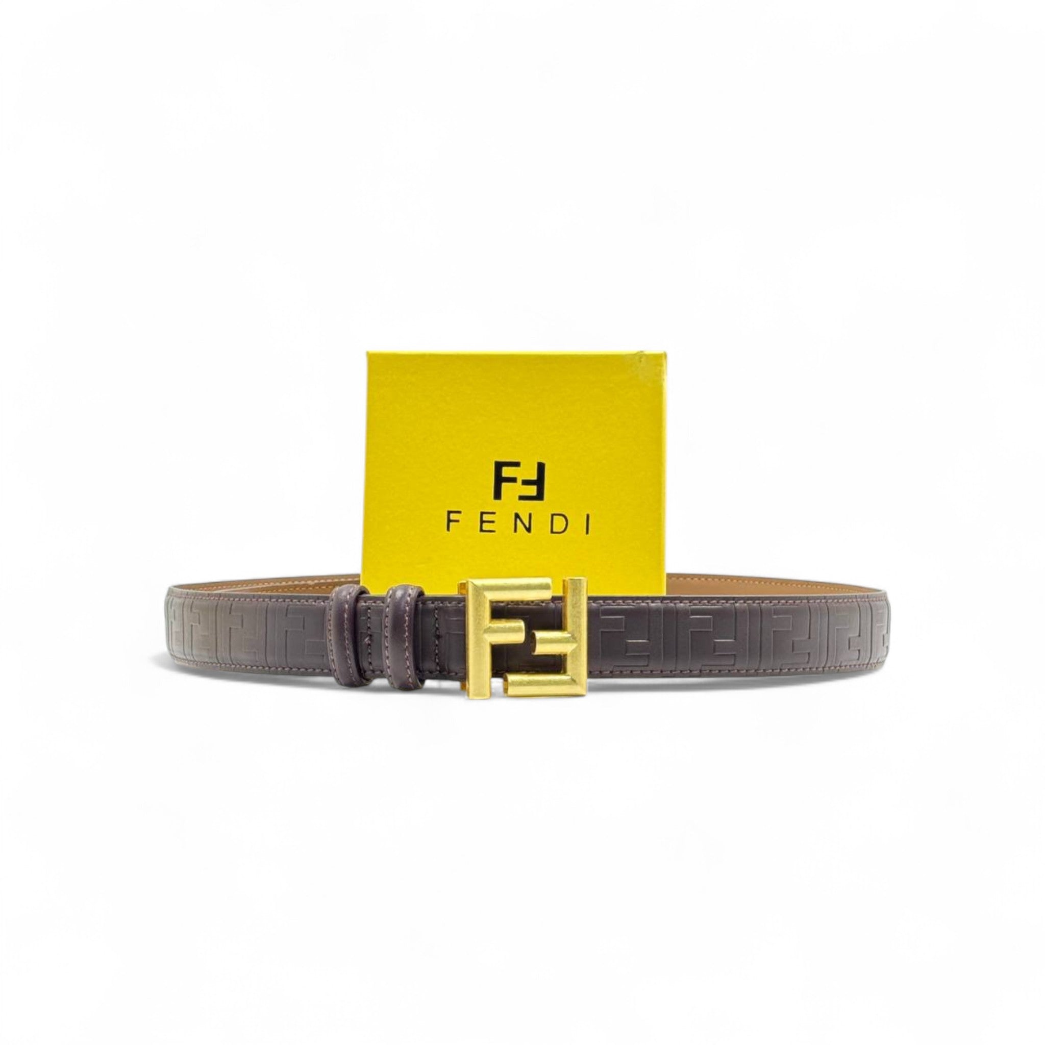 Fendi Light Brown Embossed Leather Belt 🟤 | 125cm | FF Logo | Gold Buckle | With Box