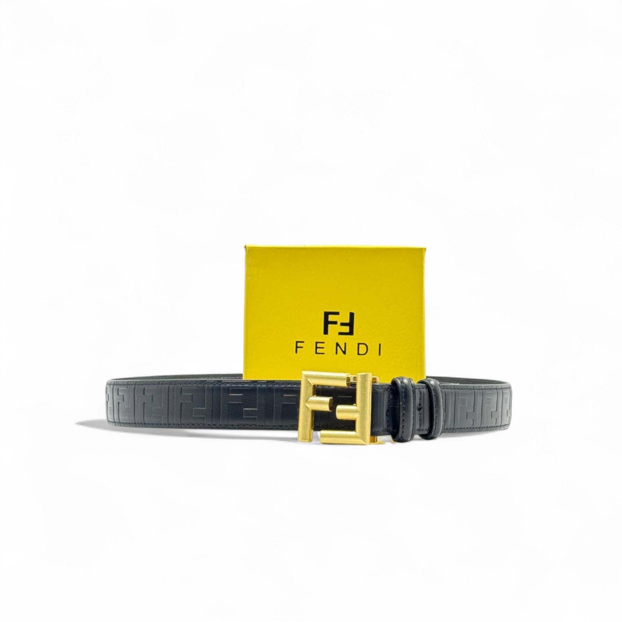 Fendi Black Embossed Leather Belt ⚫ | 125cm | FF Logo | Gold Buckle | With Box
