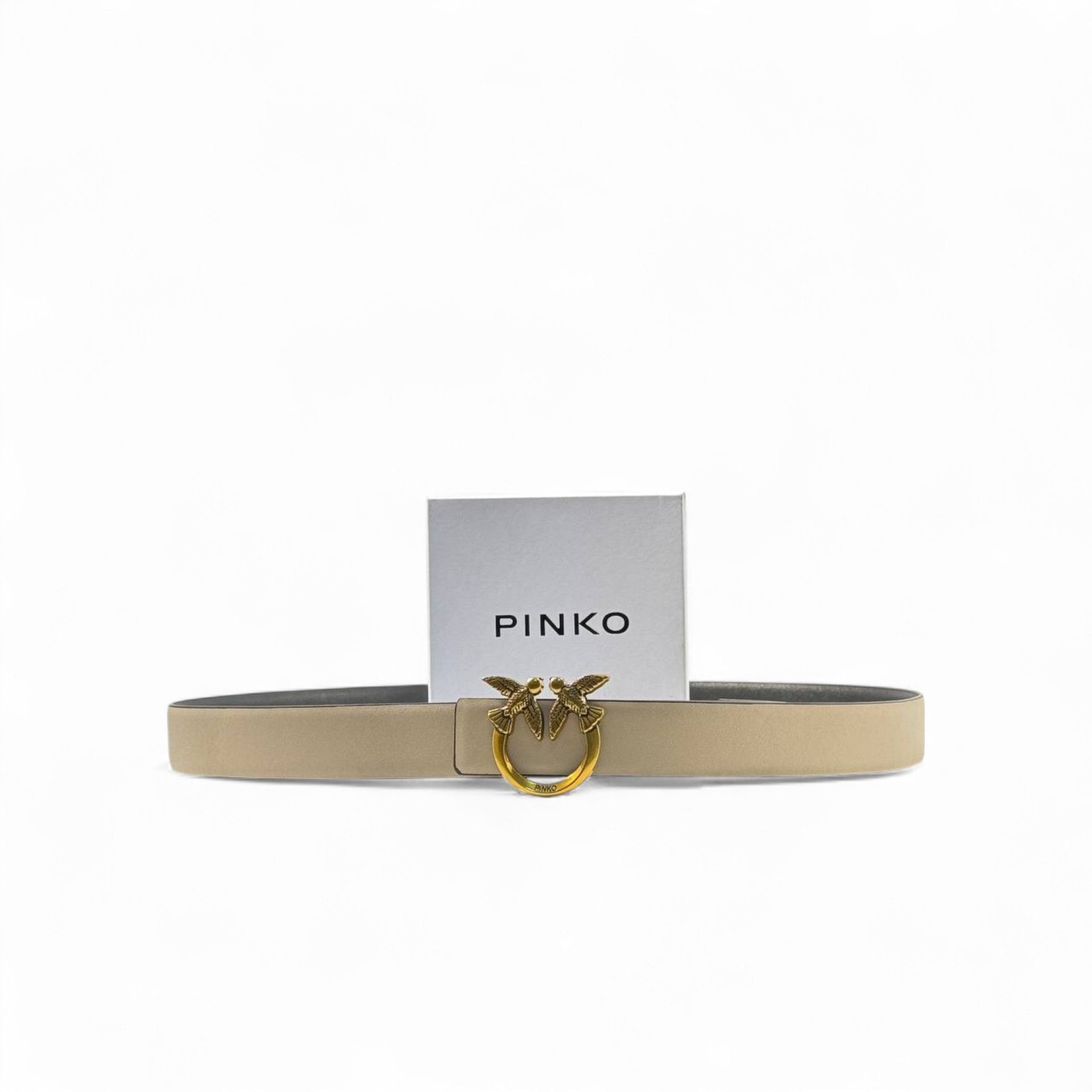 🌟 Pinko Love Birds Belt – 125cm Beige with Gold Buckle 🤍🐦