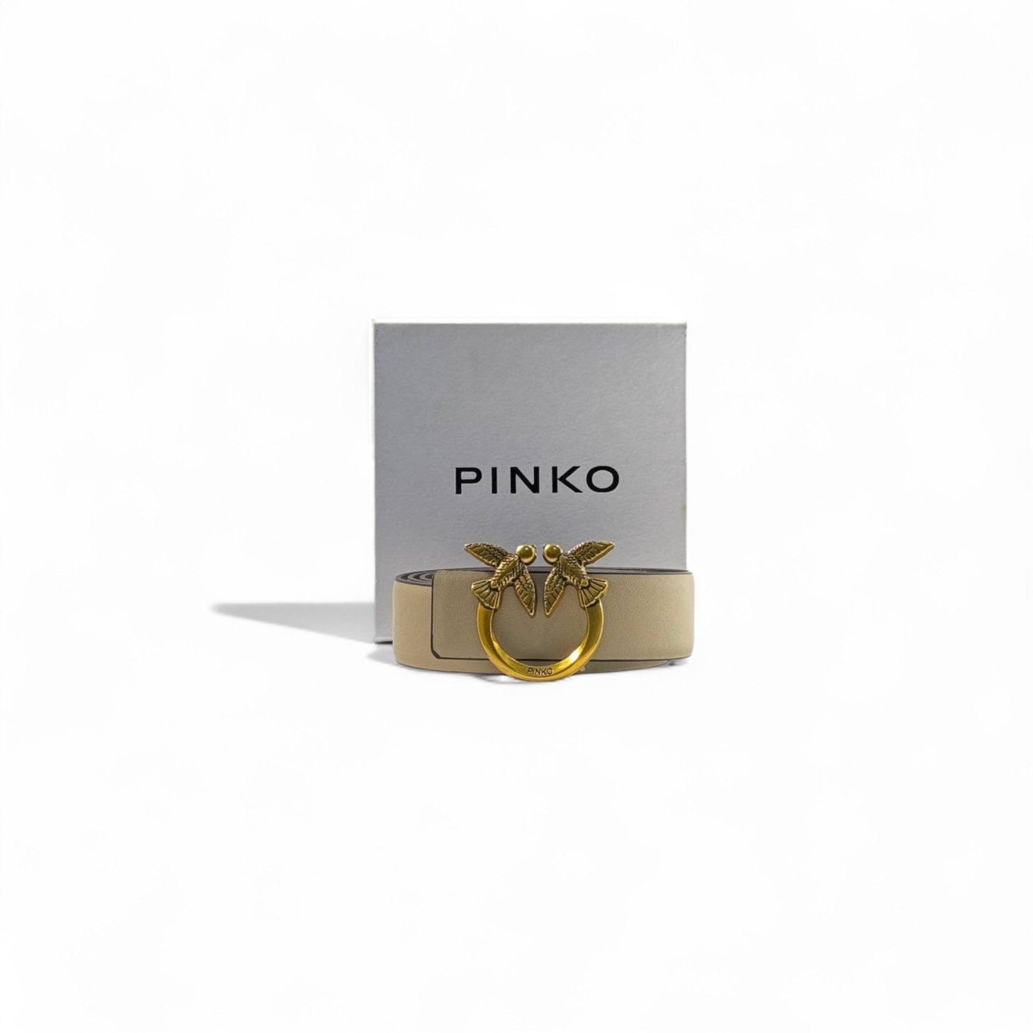 🌟 Pinko Love Birds Belt – 125cm Beige with Gold Buckle 🤍🐦