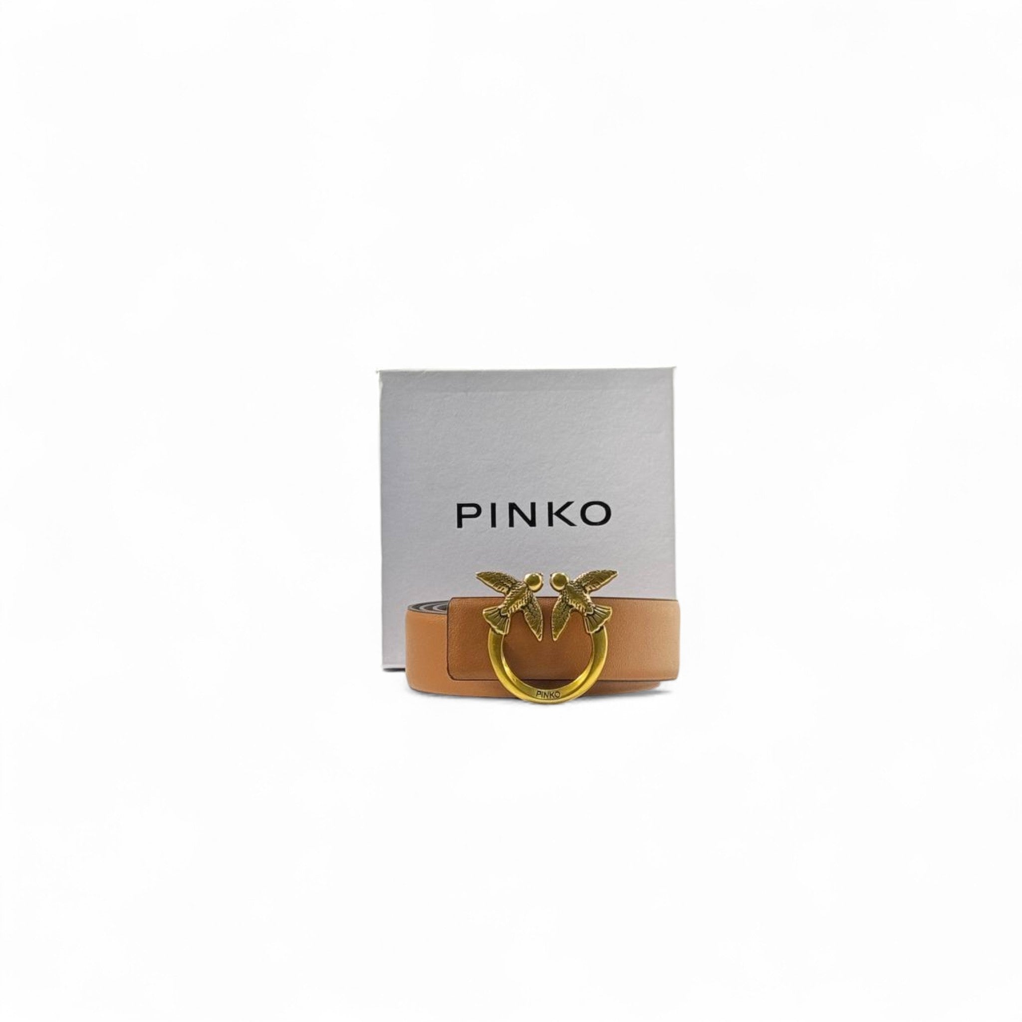 🧡 Pinko Love Birds Belt – 125cm Camel Brown with Gold Buckle 🐦✨