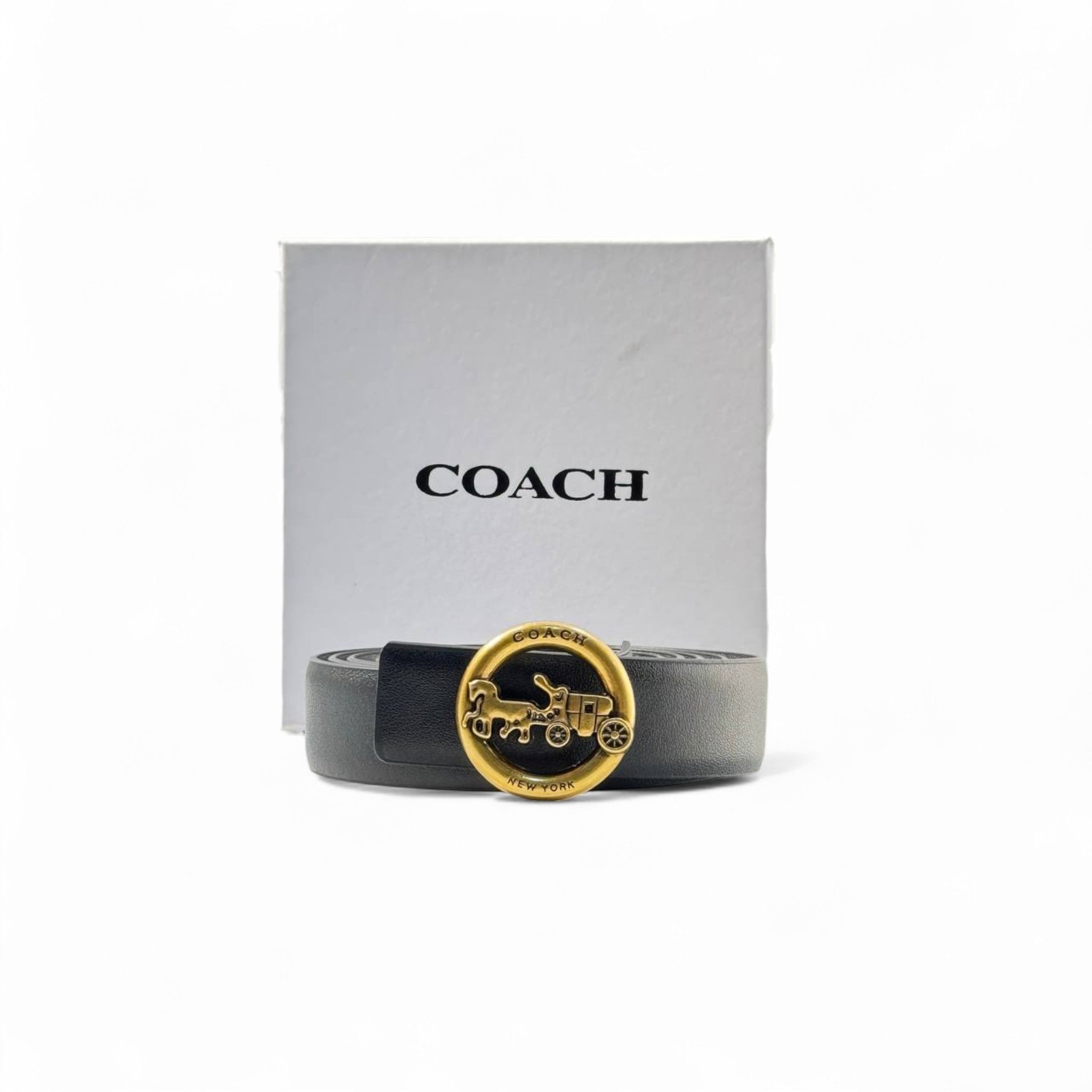 🖤 Coach Signature Belt – 125cm Black with Gold Carriage Buckle 🐎✨