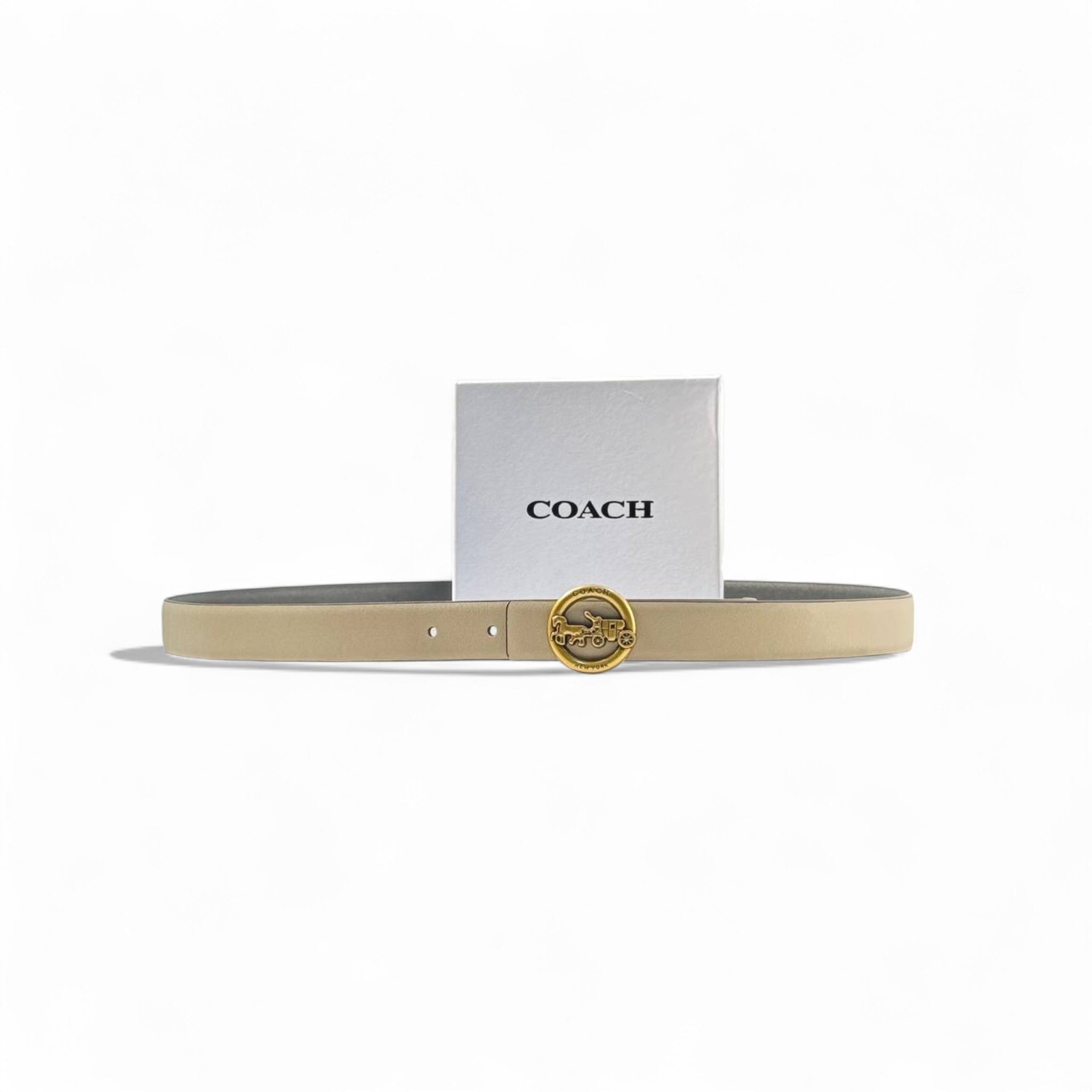 🤍 Coach Signature Belt – 125cm Beige with Gold Carriage Buckle 🐎✨
