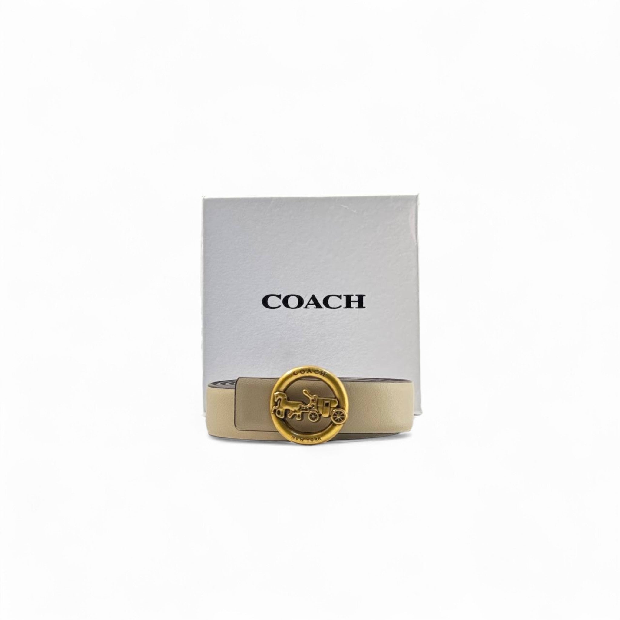🤍 Coach Signature Belt – 125cm Beige with Gold Carriage Buckle 🐎✨