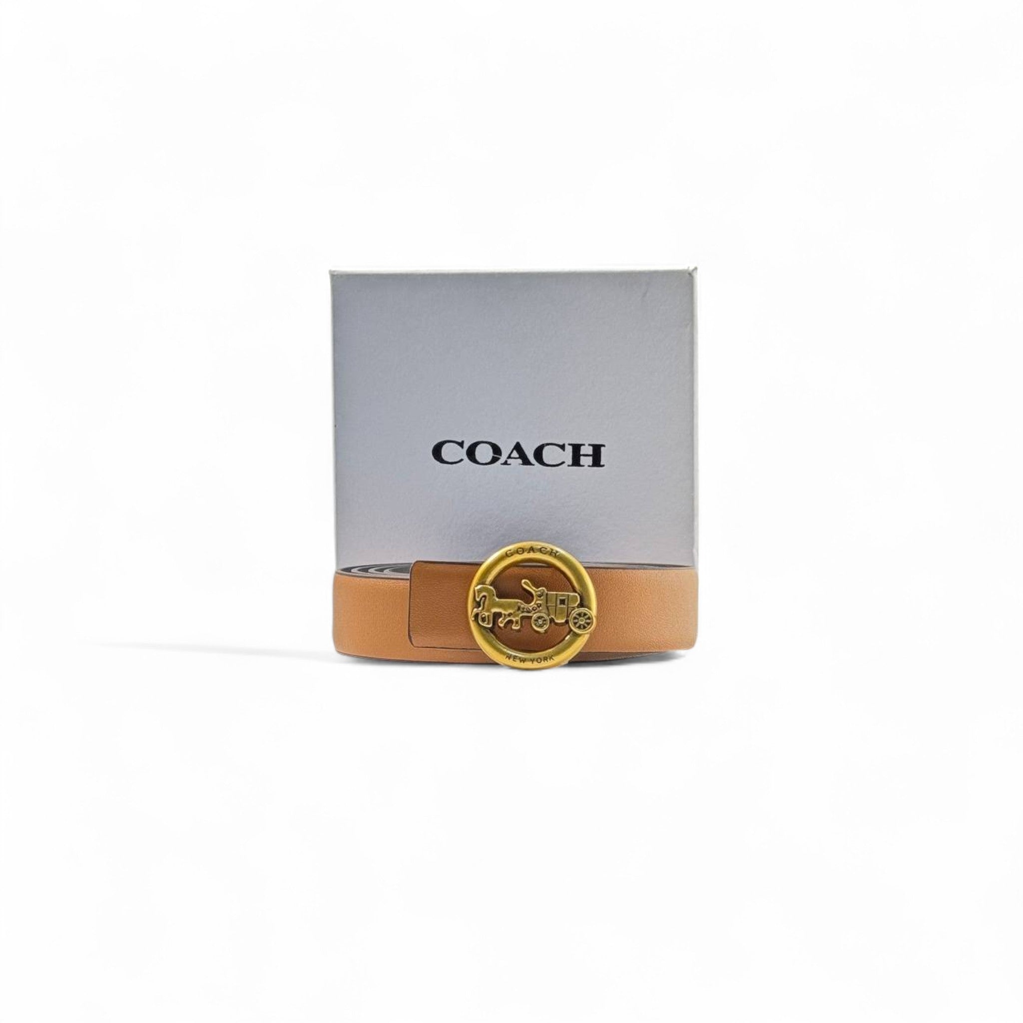 🧡 Coach Signature Belt – 125cm Camel Brown with Gold Carriage Buckle 🐎✨