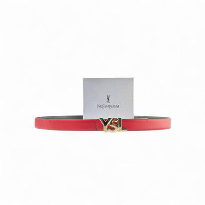 ❤️ YSL Bold Logo Belt – 125cm Red with Gold Buckle 🔥