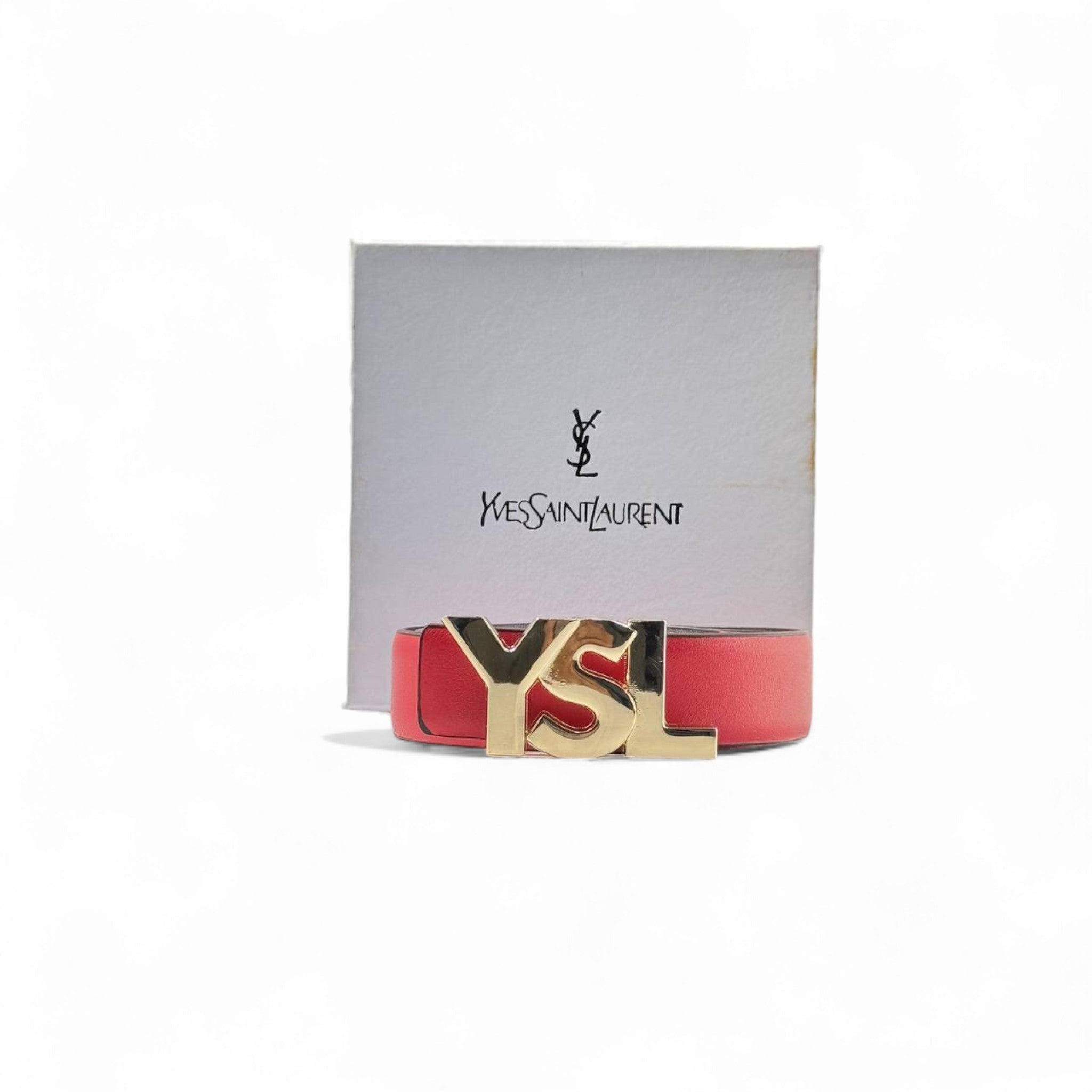 ❤️ YSL Bold Logo Belt – 125cm Red with Gold Buckle 🔥