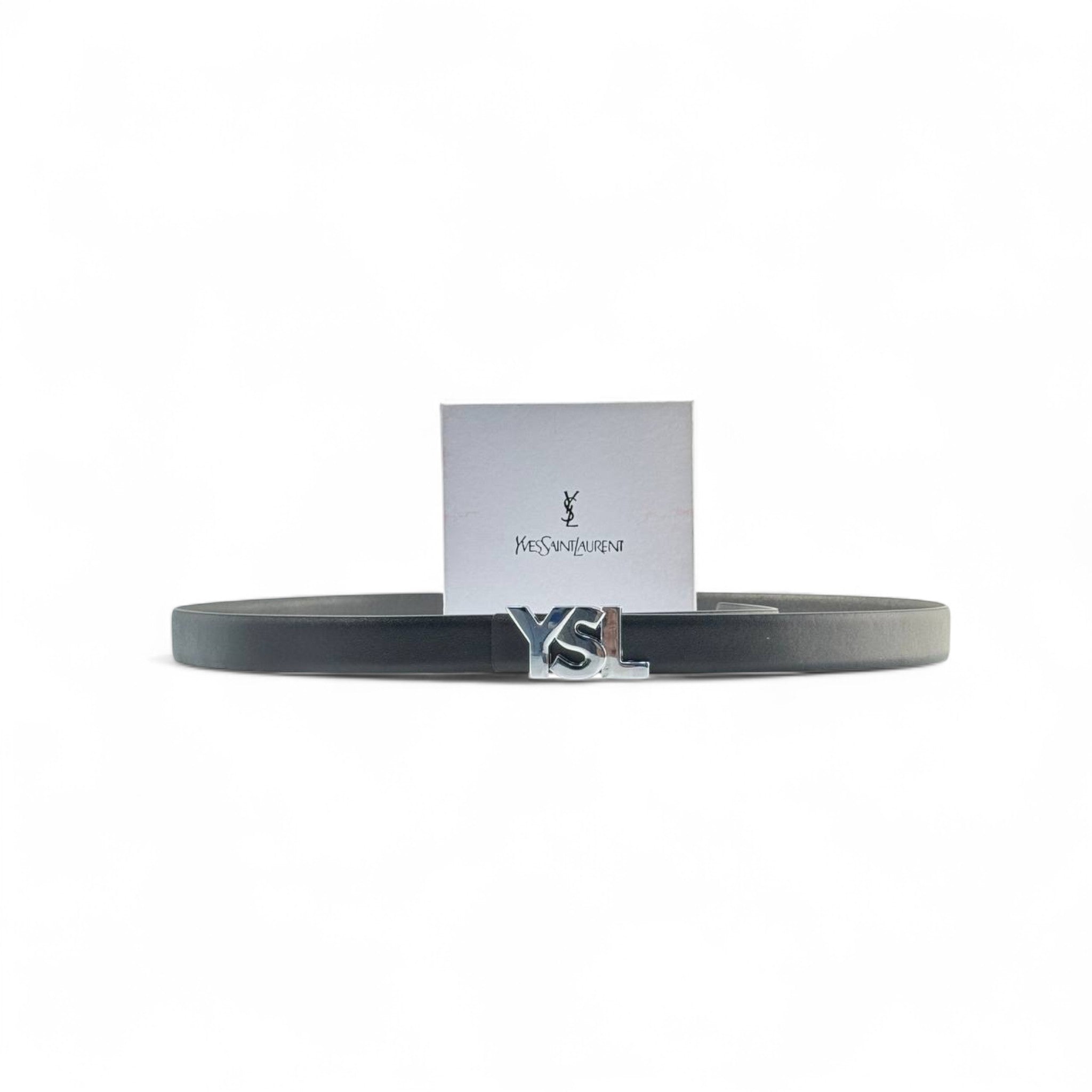 🖤 YSL Monogram Belt – 125cm Black with Silver Logo Buckle 🕶️✨
