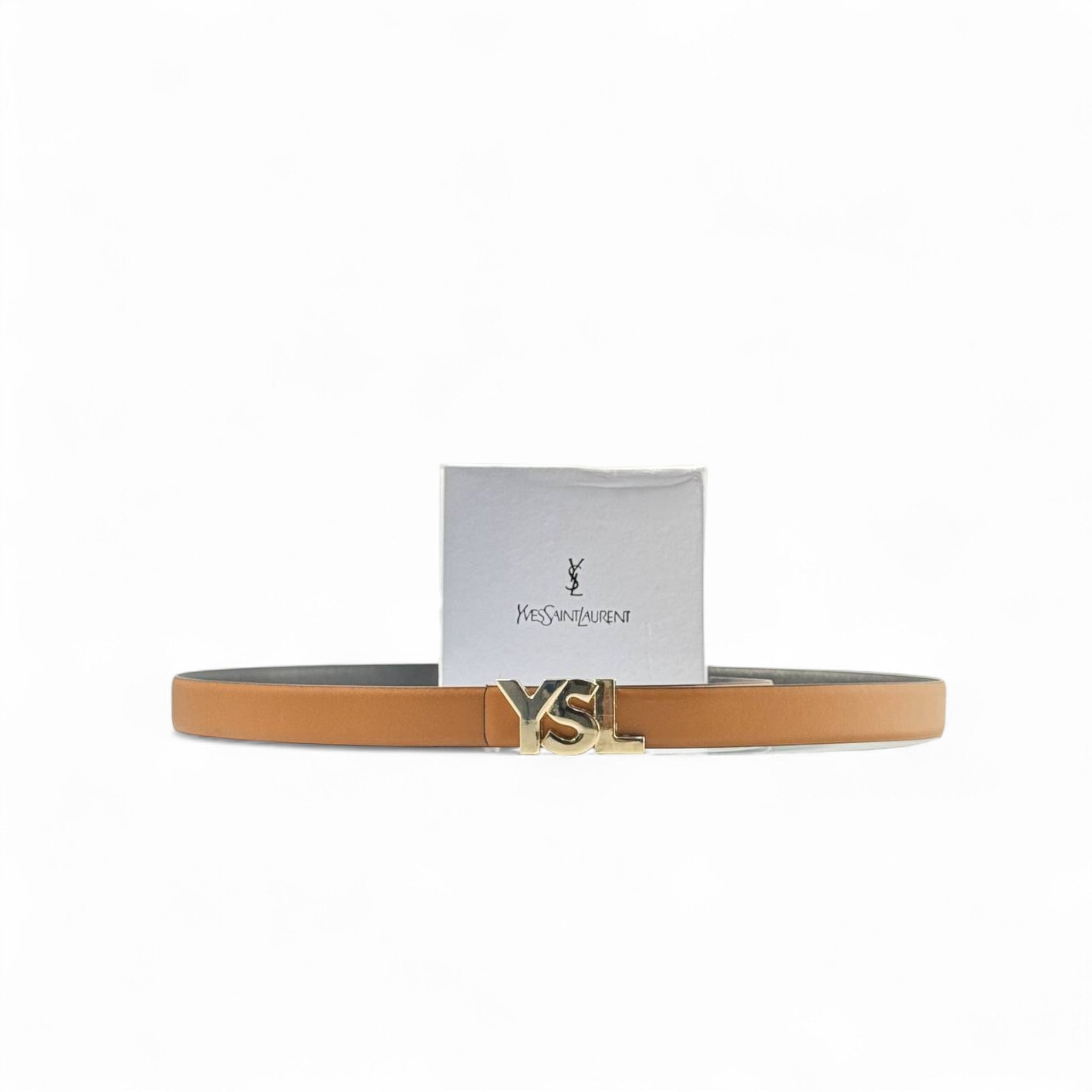 ✨ YSL Iconic Belt – 125cm Camel Brown with Gold Monogram Buckle 🧡
