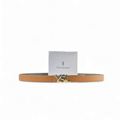 ✨ YSL Iconic Belt – 125cm Camel Brown with Gold Monogram Buckle 🧡