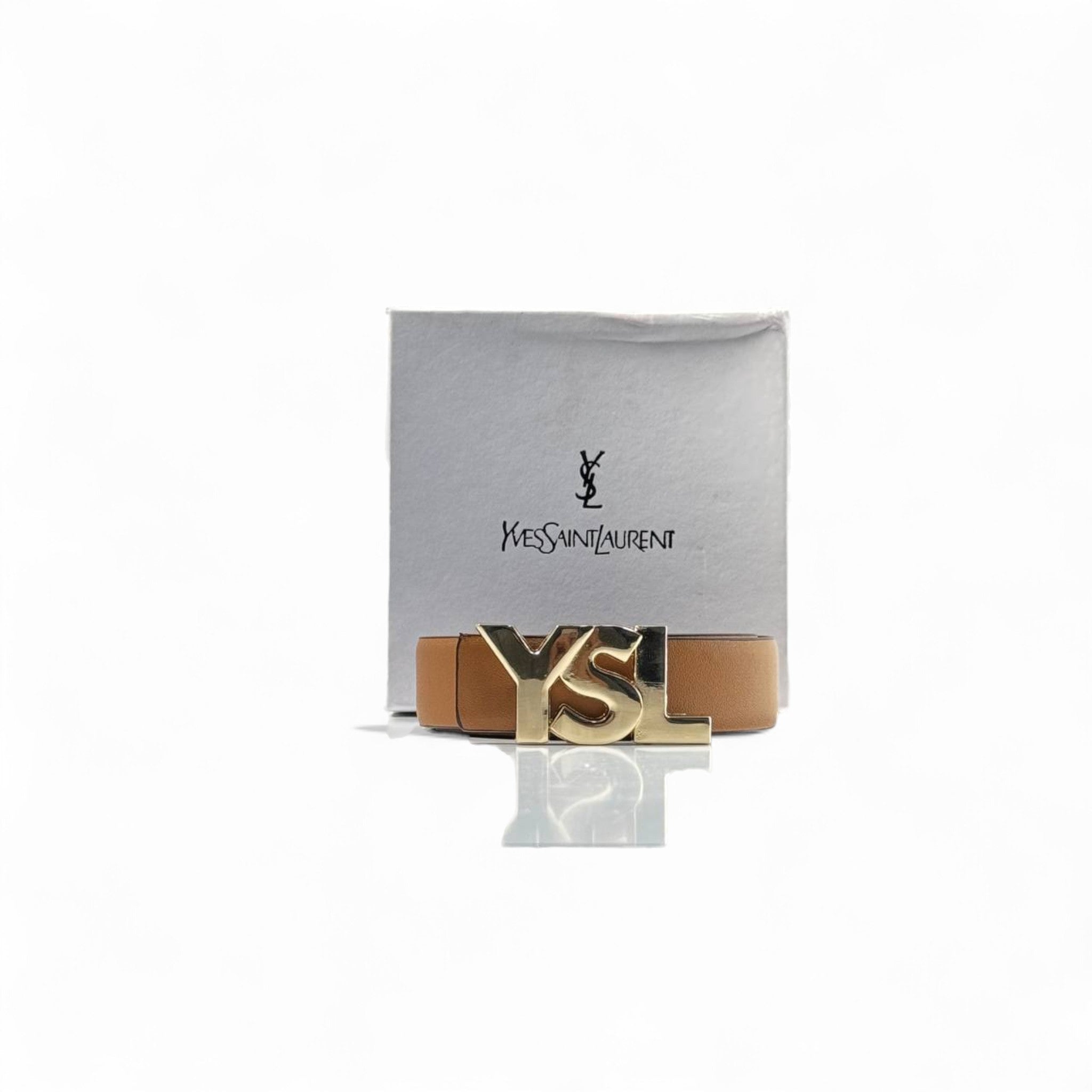 ✨ YSL Iconic Belt – 125cm Camel Brown with Gold Monogram Buckle 🧡