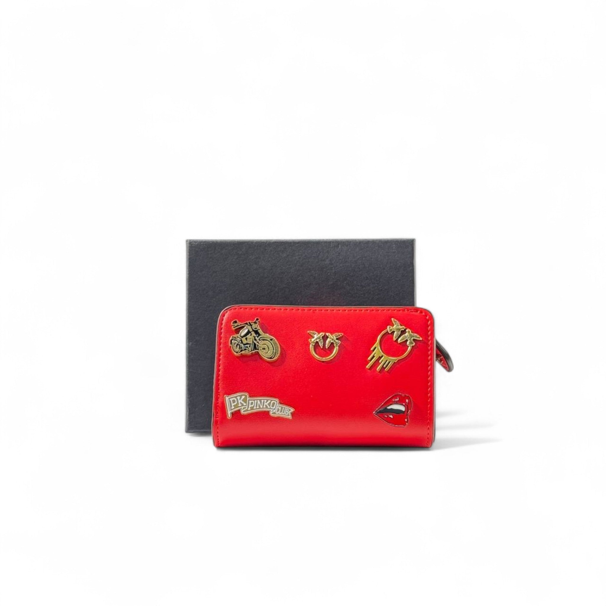 🔥 Pinko Red Charm Wallet – Gold Icon Details & Zip Closure ❤️✨