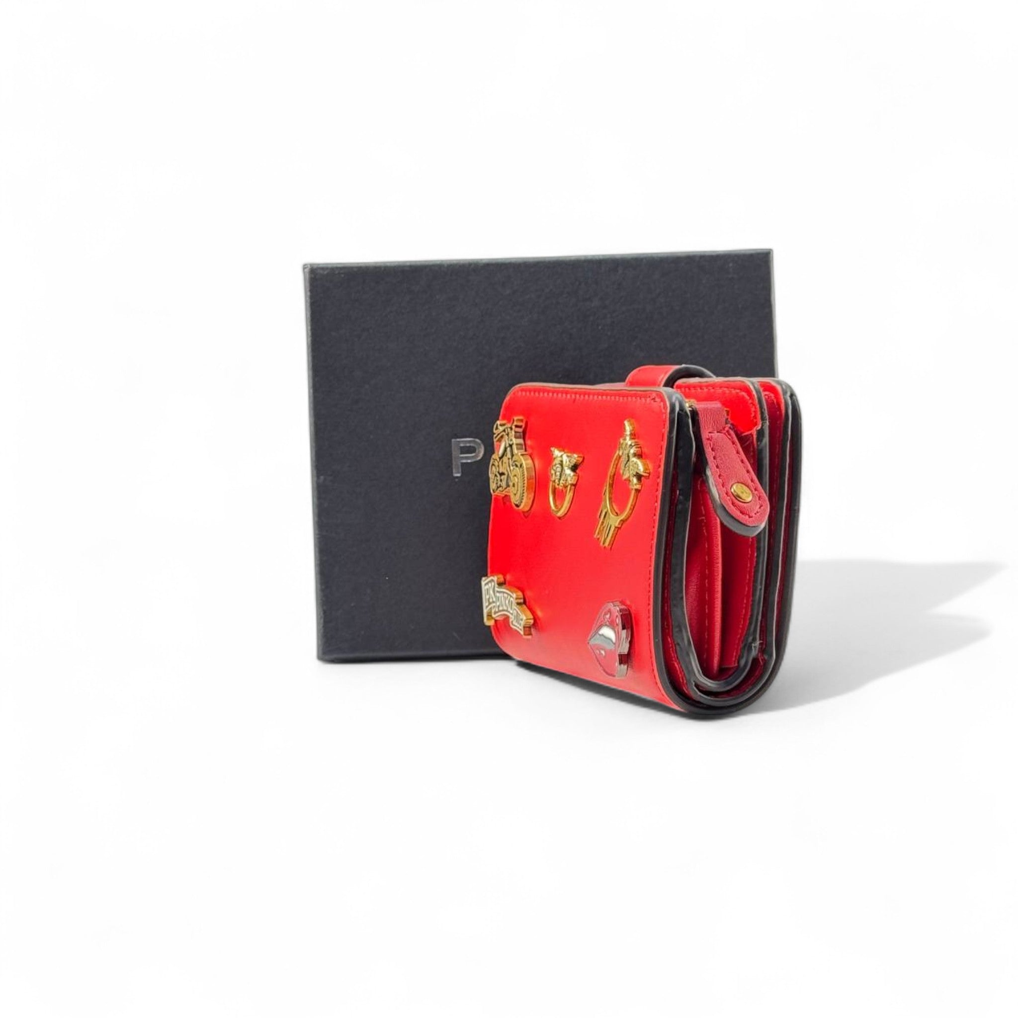 🔥 Pinko Red Charm Wallet – Gold Icon Details & Zip Closure ❤️✨