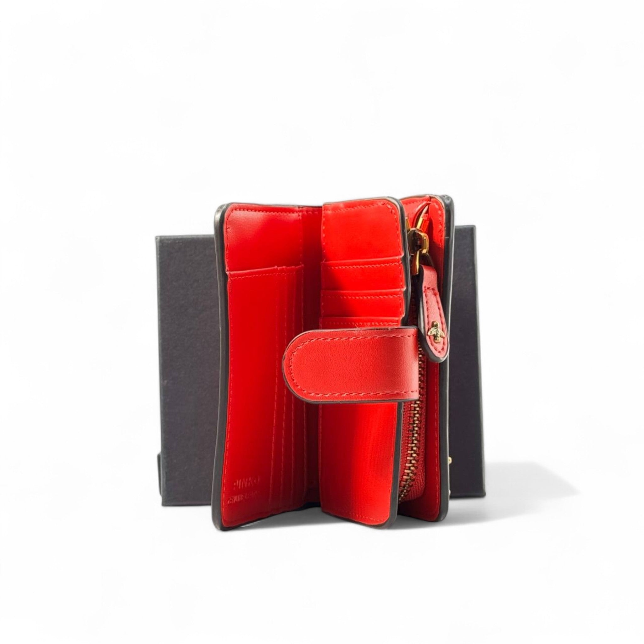 🔥 Pinko Red Charm Wallet – Gold Icon Details & Zip Closure ❤️✨