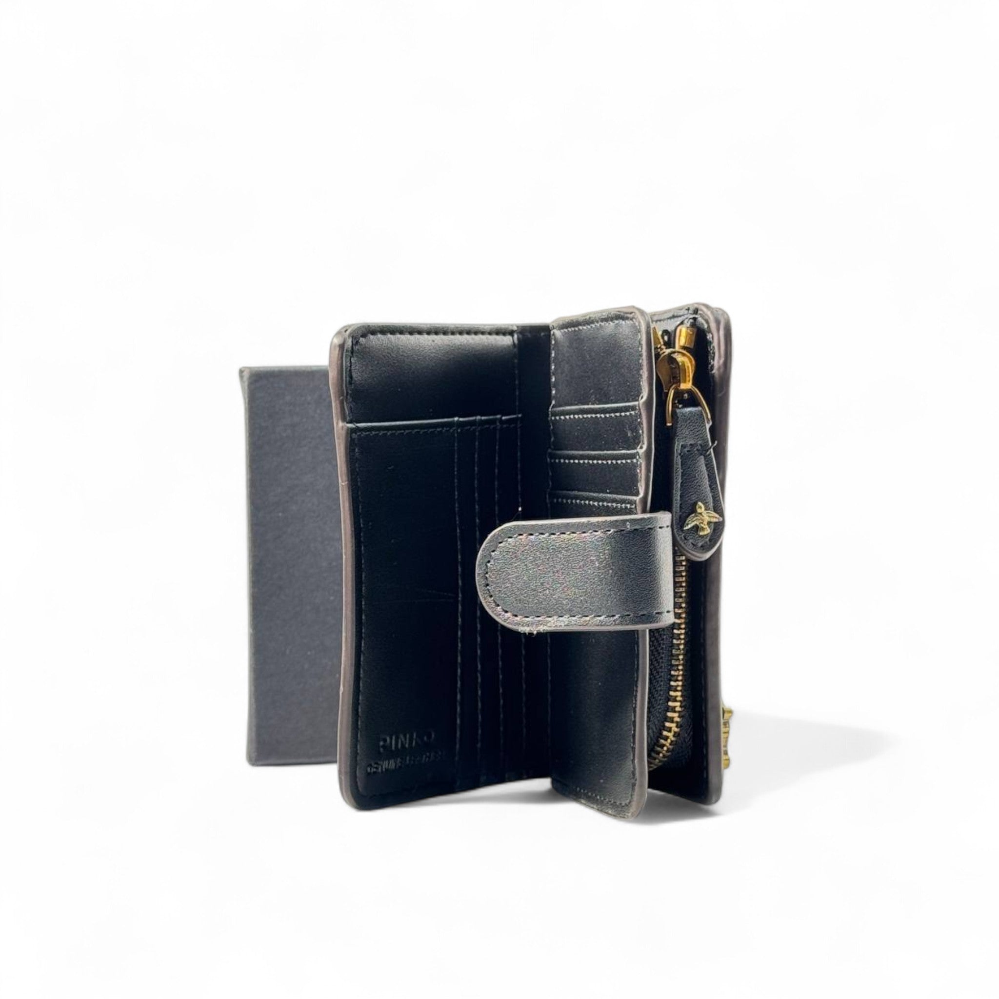 🖤 Pinko Black Charm Wallet – Gold Icons & Zip Closure with Attitude ✨💋