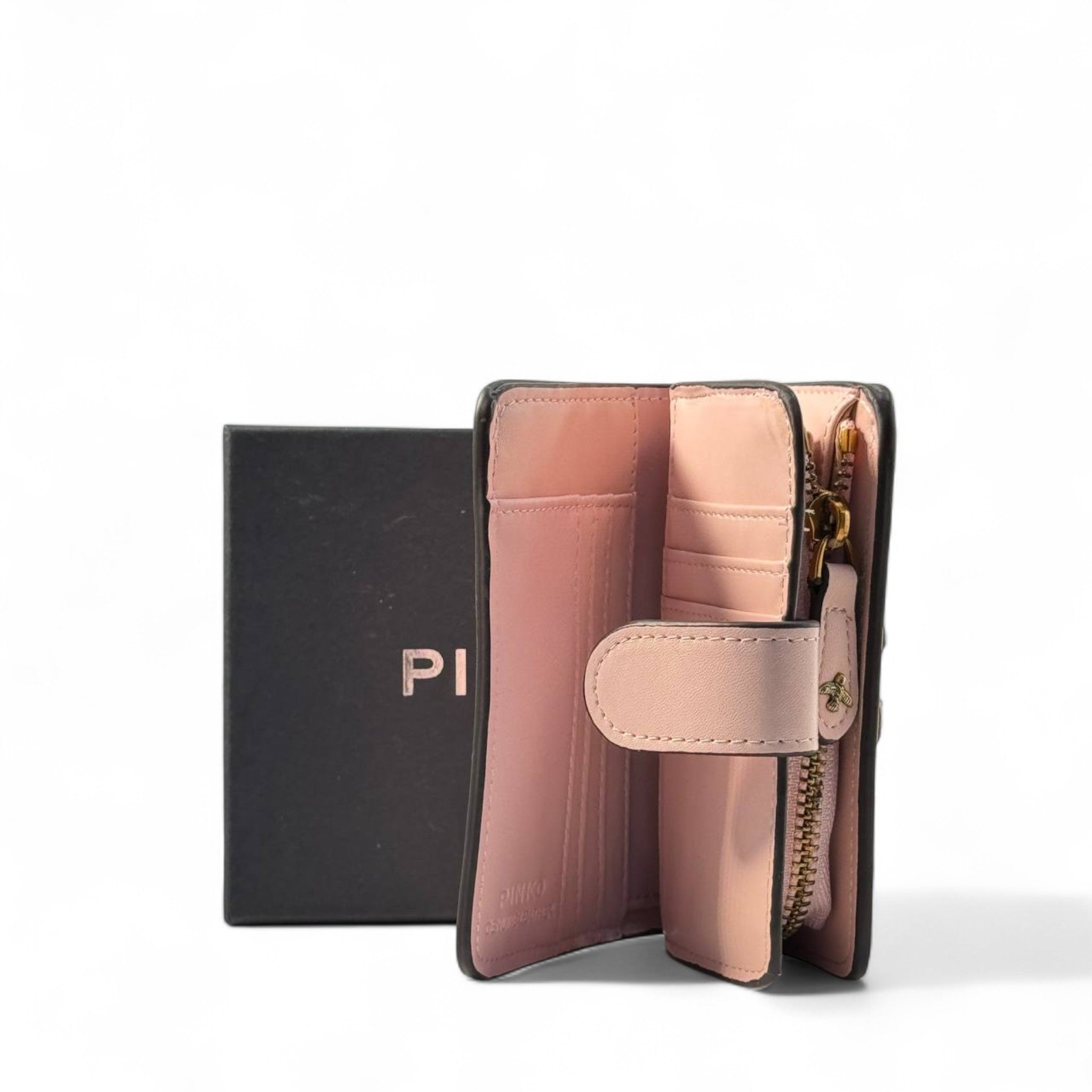💖 Pinko Crystal Letter Wallet – Blush Pink with Studded Logo Design ✨