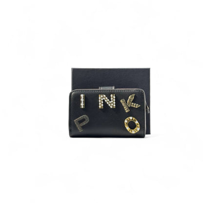 🖤 Pinko Crystal Logo Wallet – Black with Studded 3D Lettering ✨