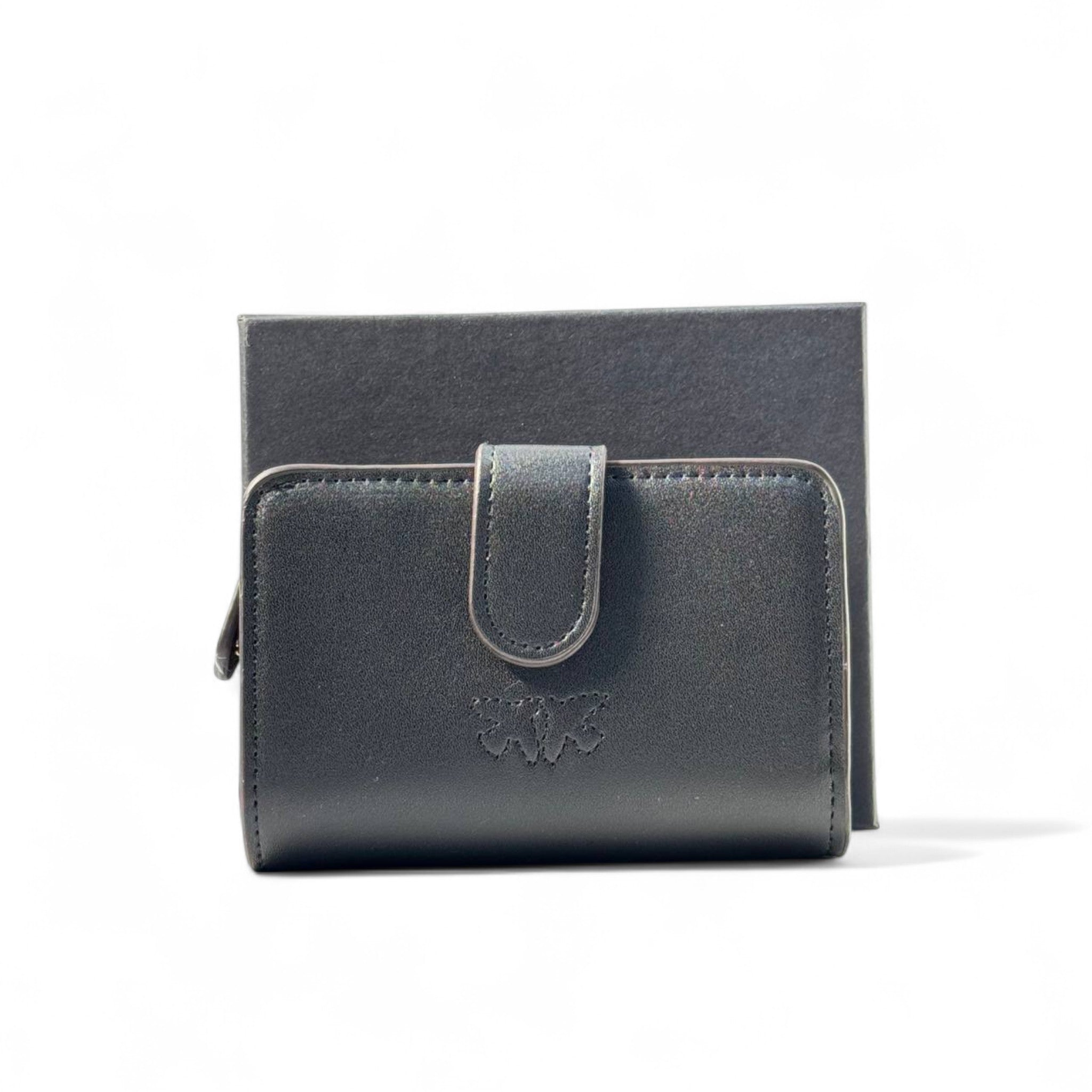 🖤 Pinko Crystal Logo Wallet – Black with Studded 3D Lettering ✨