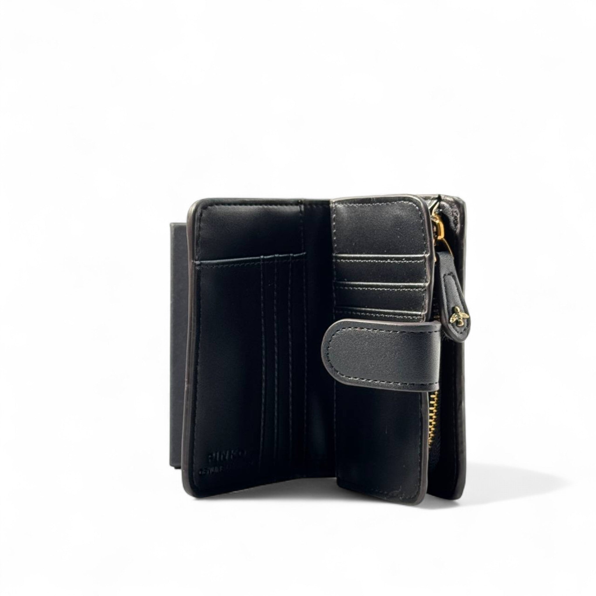 🖤 Pinko Crystal Logo Wallet – Black with Studded 3D Lettering ✨
