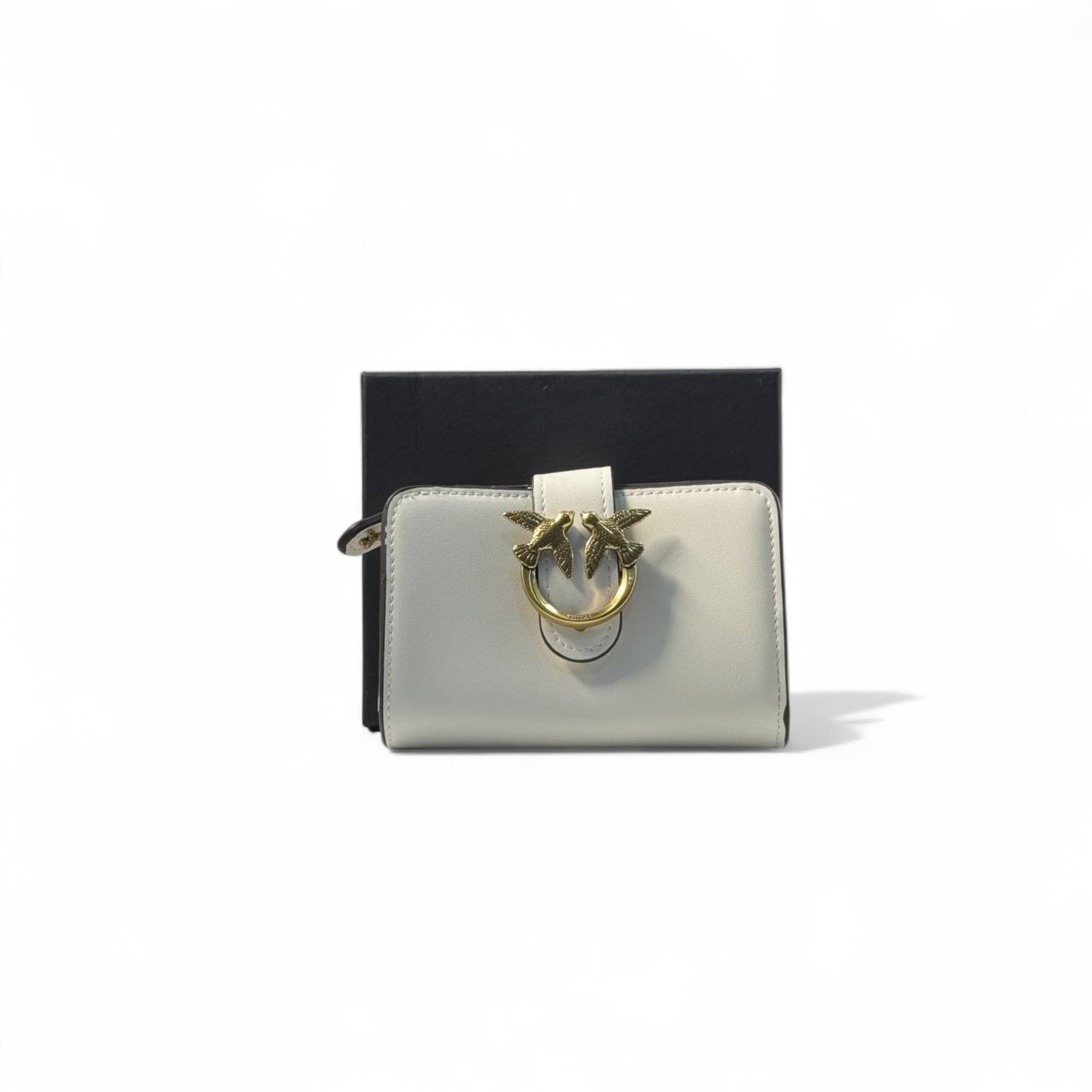 🤍 Pinko Love Birds Wallet – Ivory with Gold Buckle Closure ✨