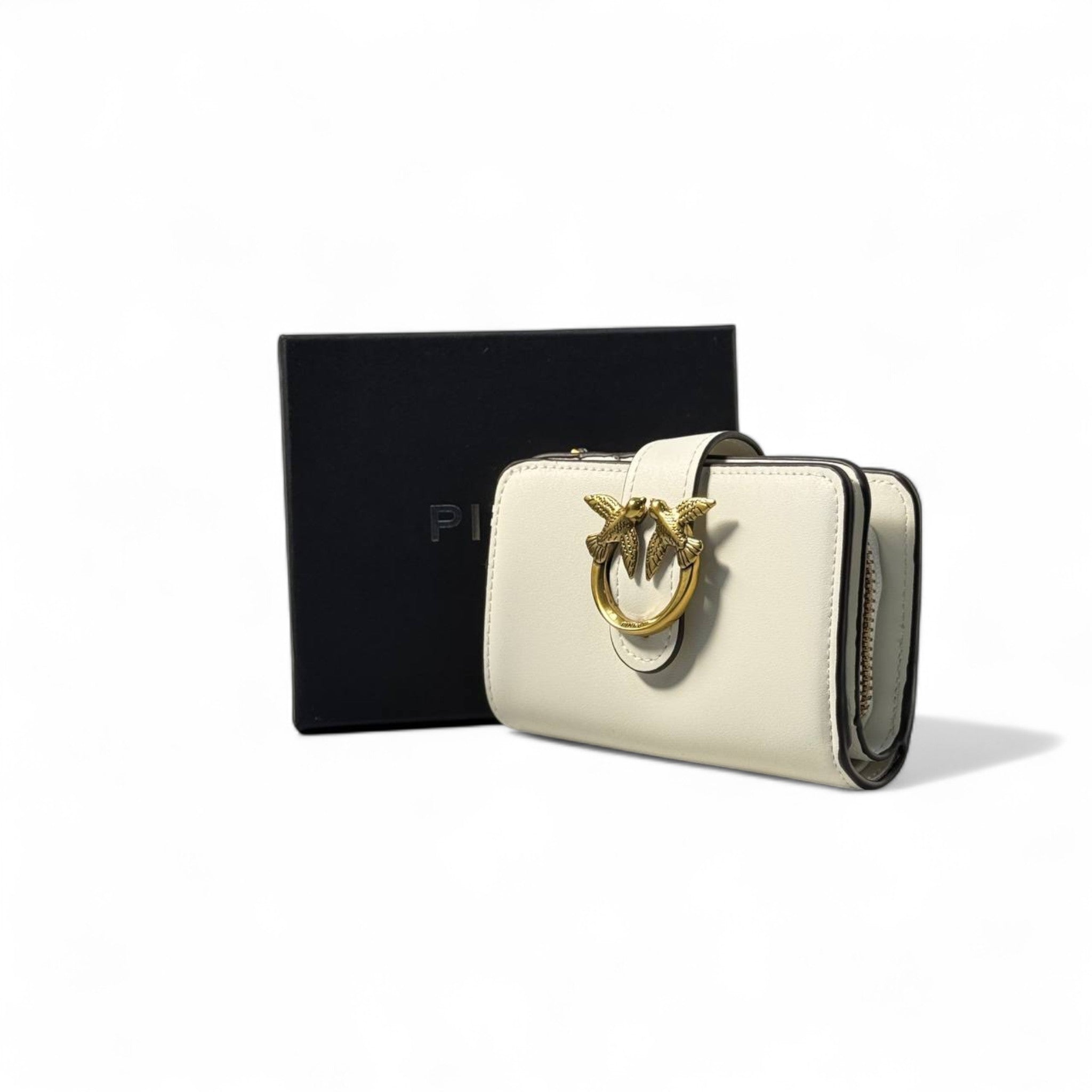 🤍 Pinko Love Birds Wallet – Ivory with Gold Buckle Closure ✨