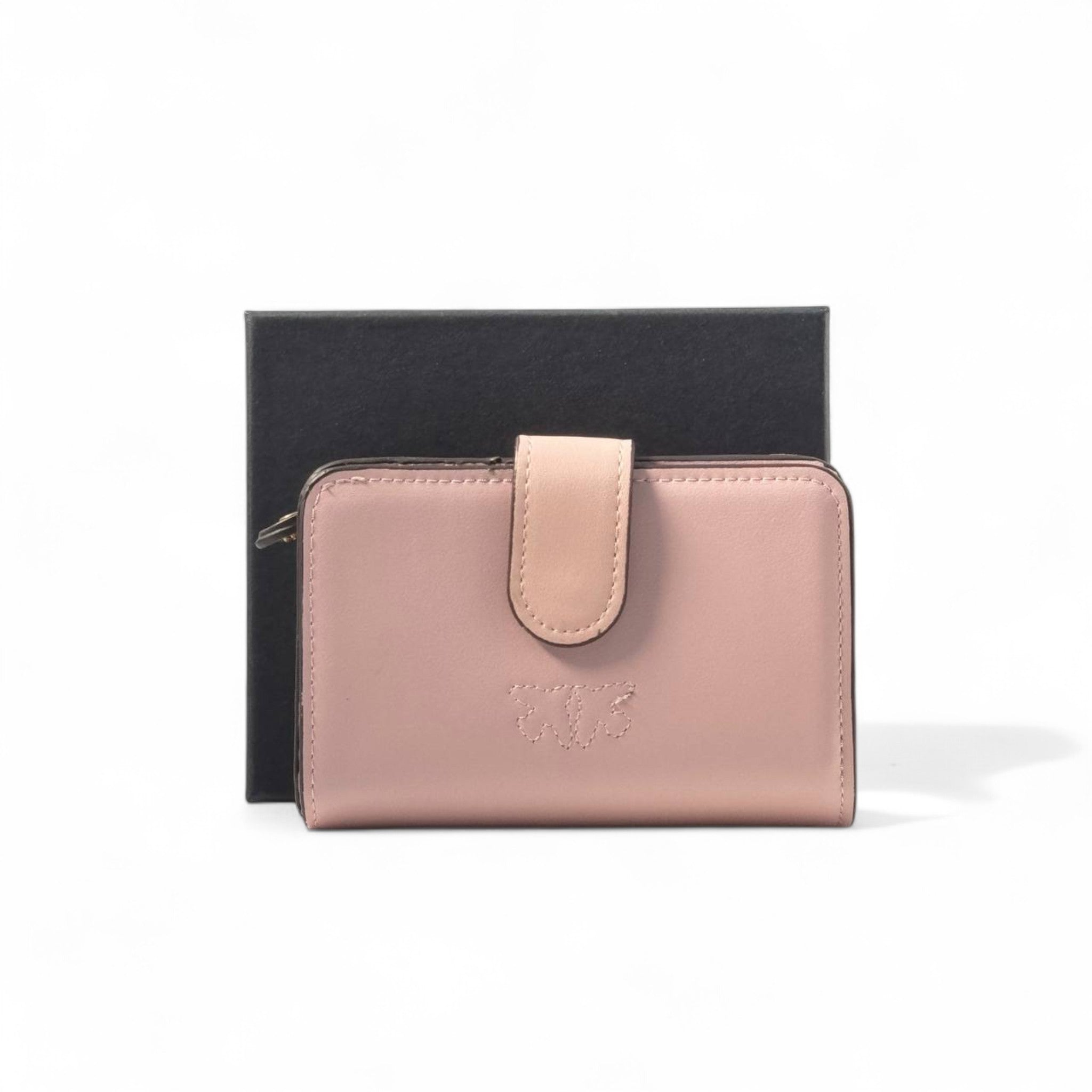 💖 Pinko Charm Wallet – Blush Pink with Gold Icons & Zip Closure 💋✨