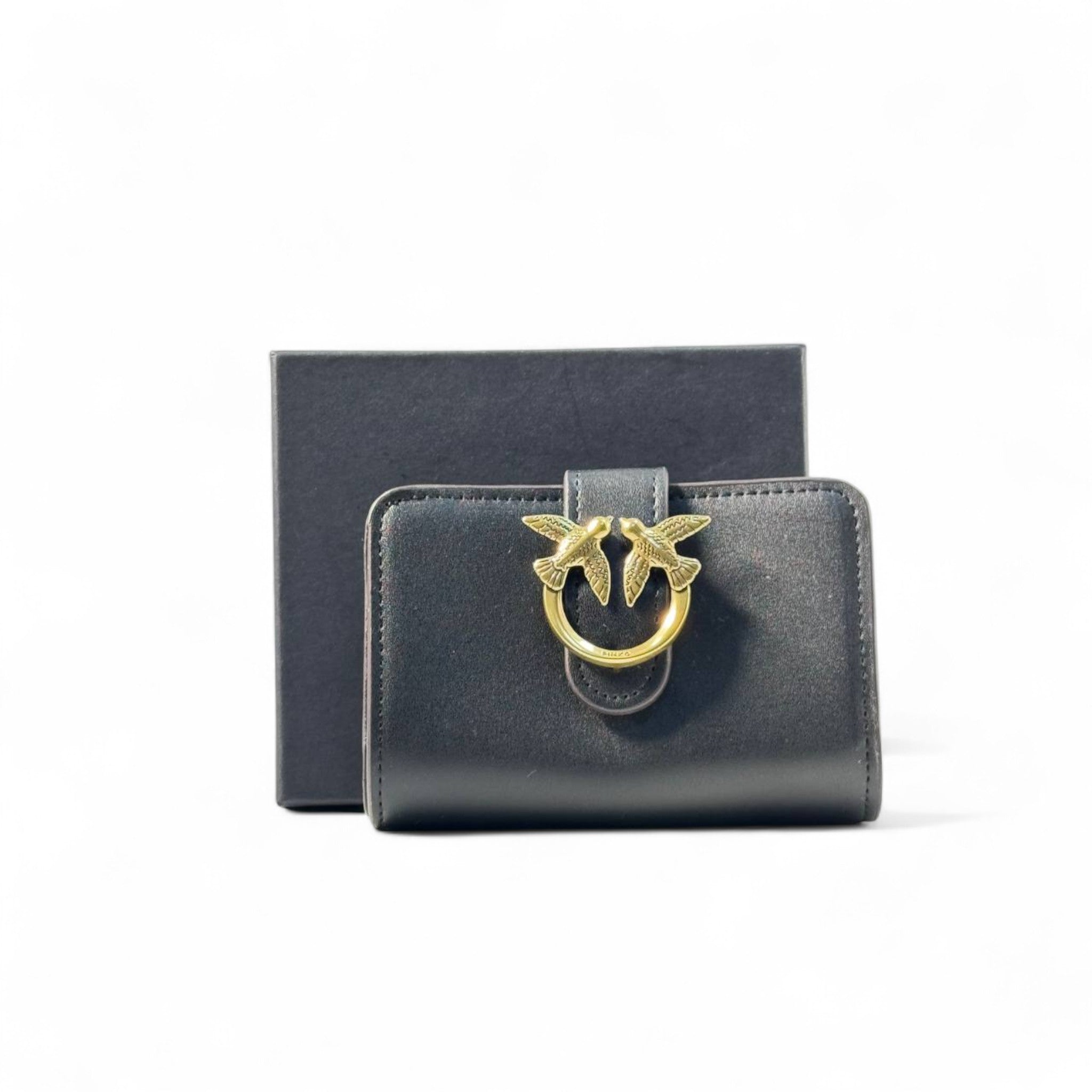 🖤 Pinko Love Birds Wallet – Black with Gold Buckle Closure ✨